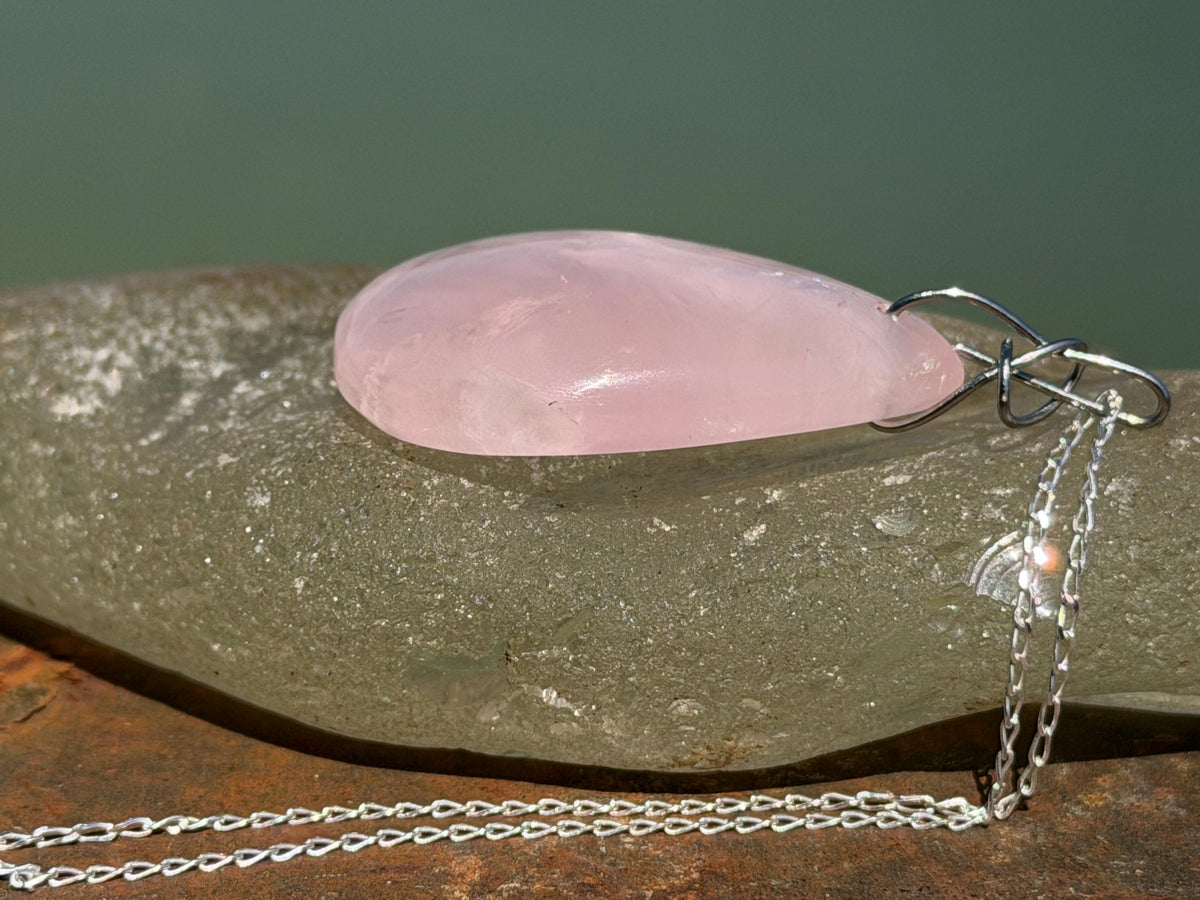 Ethically sourced rose quartz necklace, pink jewellery, romantic gift for her, unusual necklace, ethical jewellery, handmade necklace