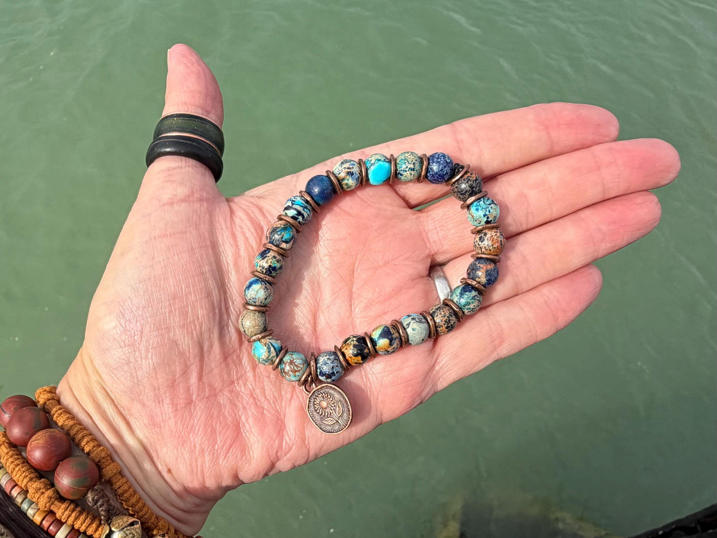 Ocean jasper gemstone bracelet, handmade gift for him or her. Ethical jewellery, handmade unique jewellery. Unusual gifts for women