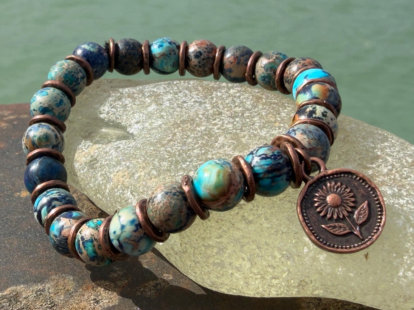 Ocean jasper gemstone bracelet, handmade gift for him or her. Ethical jewellery, handmade unique jewellery. Unusual gifts for women