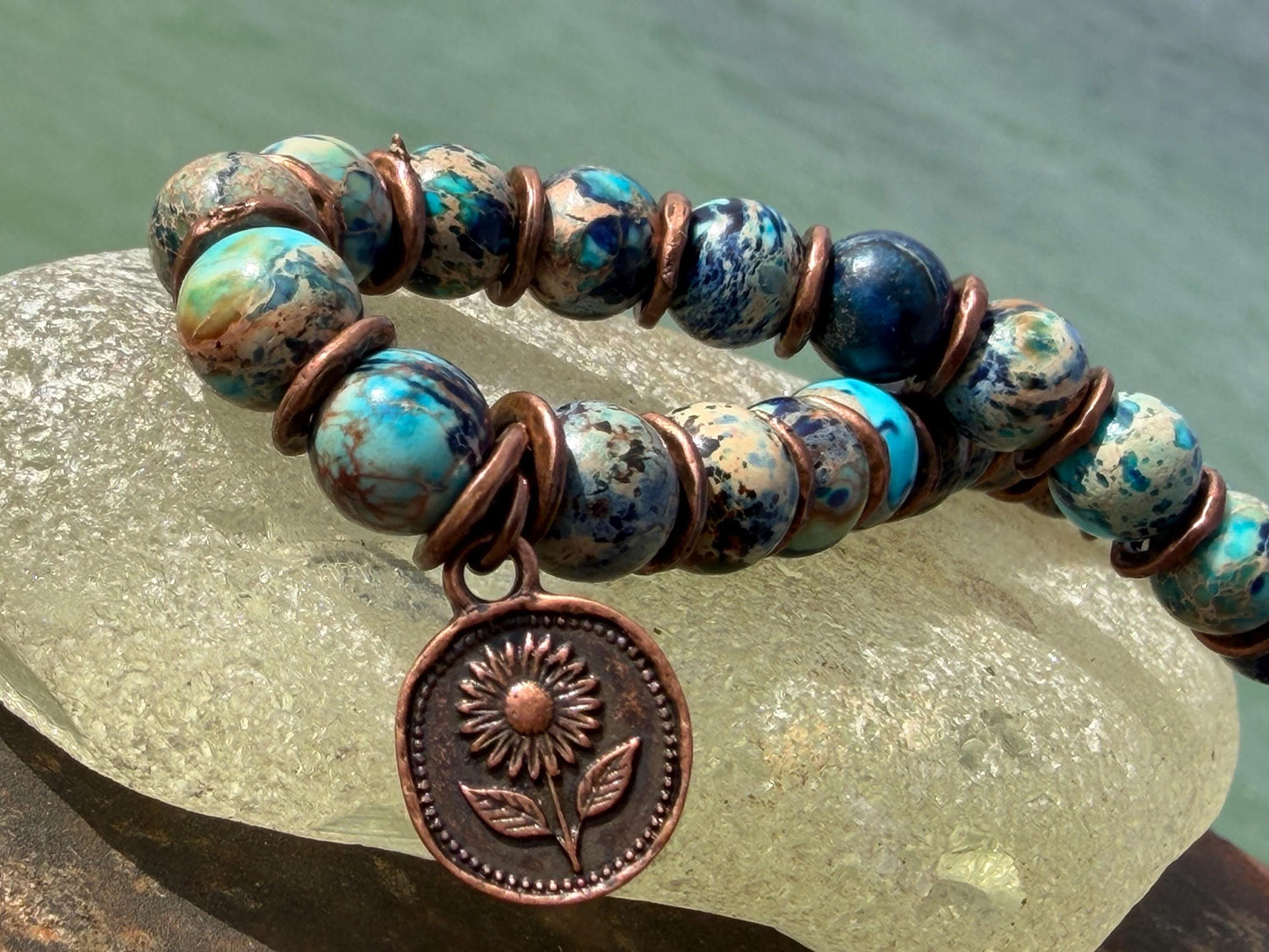 Ocean jasper gemstone bracelet, handmade gift for him or her. Ethical jewellery, handmade unique jewellery. Unusual gifts for women