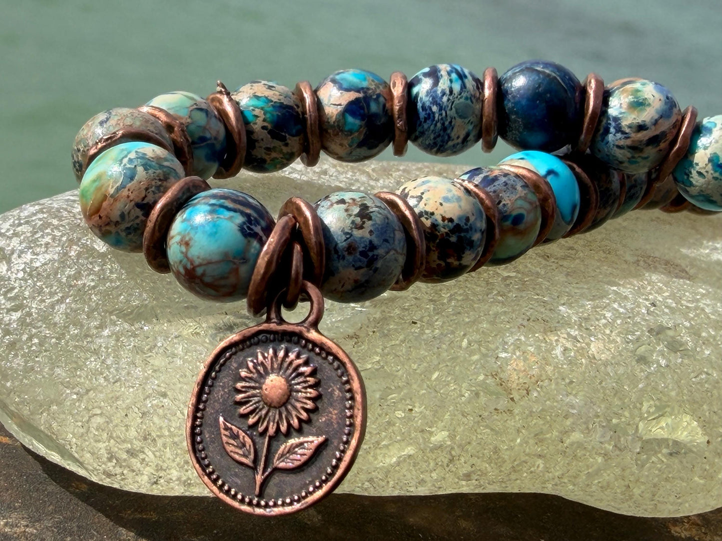 Ocean jasper gemstone bracelet, handmade gift for him or her. Ethical jewellery, handmade unique jewellery. Unusual gifts for women