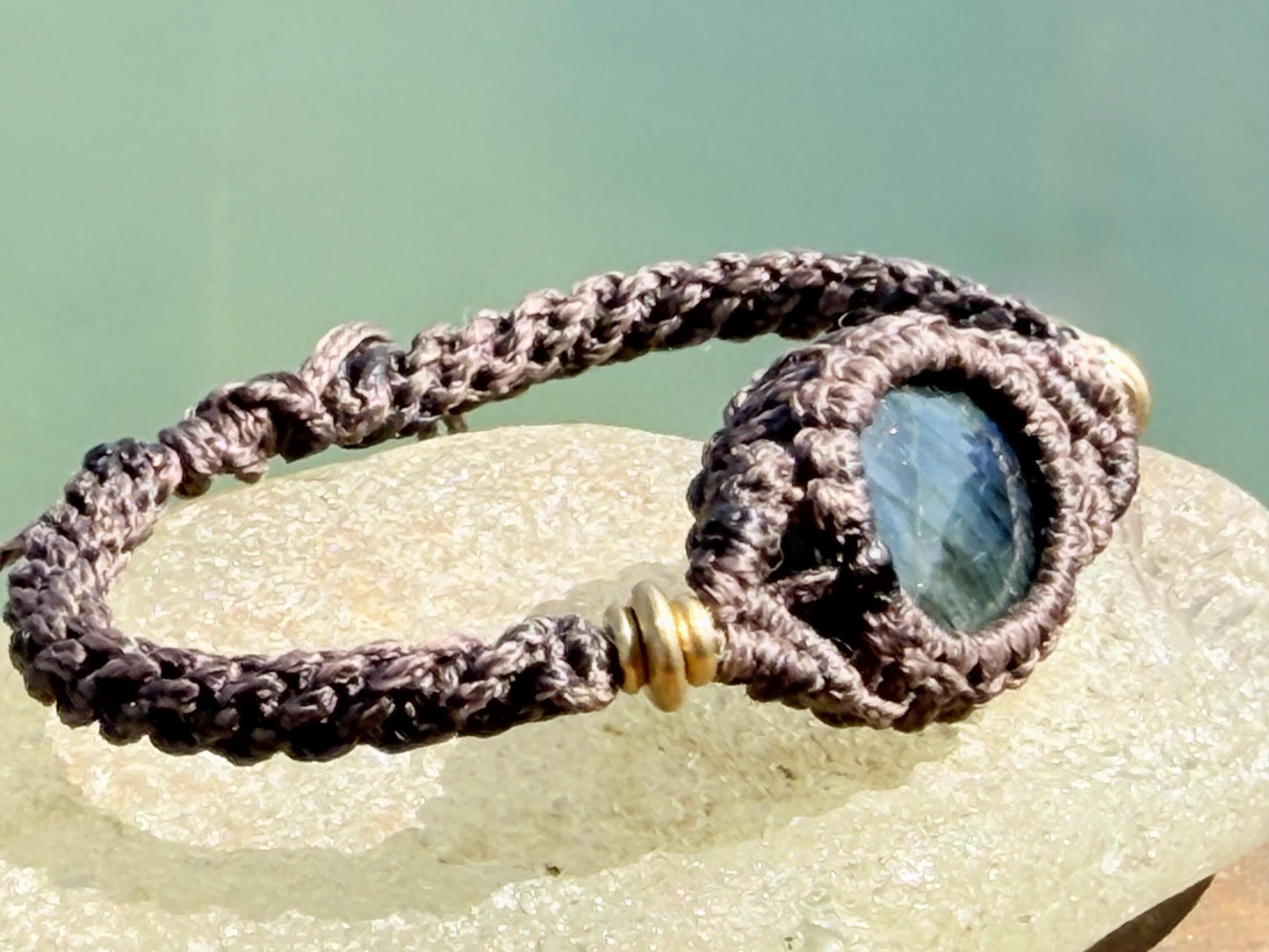 Stunning macrame wrapped peacock labradorite bracelet, ethical jewellery, unusual jewellery, macrame jewellery.  gemstone macrame bracelet.