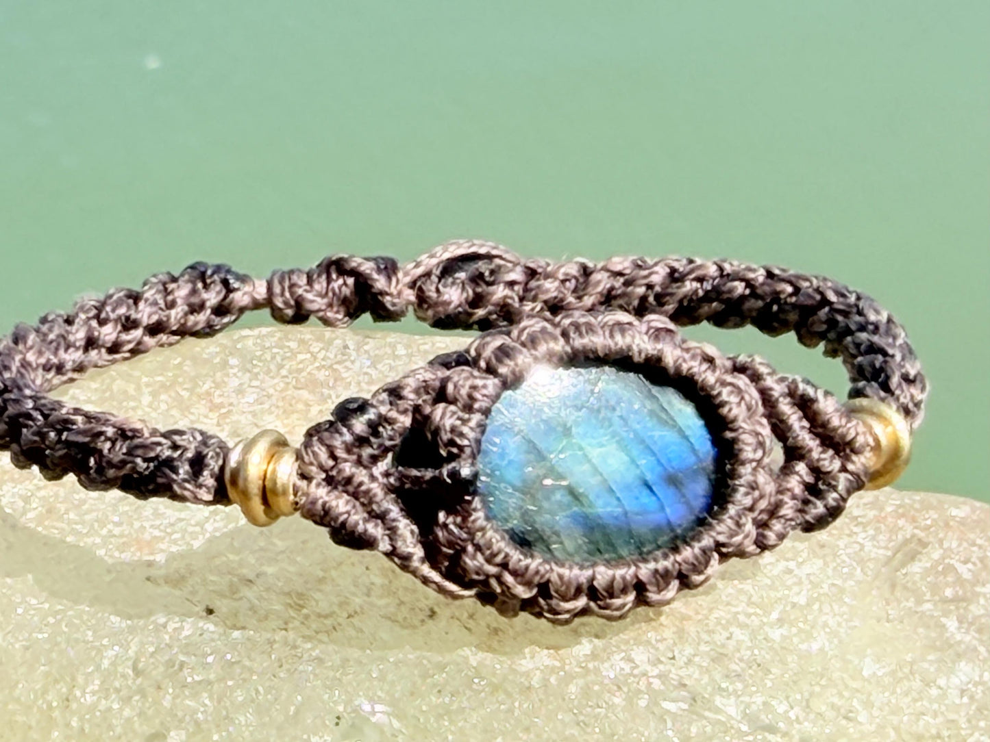 Stunning macrame wrapped peacock labradorite bracelet, ethical jewellery, unusual jewellery, macrame jewellery.  gemstone macrame bracelet.