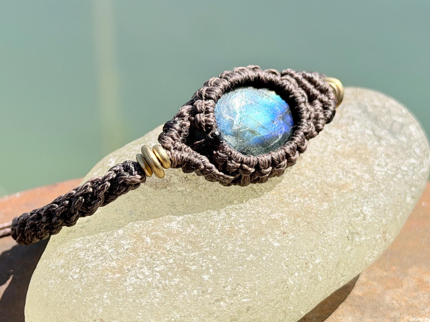 Stunning macrame wrapped peacock labradorite bracelet, ethical jewellery, unusual jewellery, macrame jewellery.  gemstone macrame bracelet.