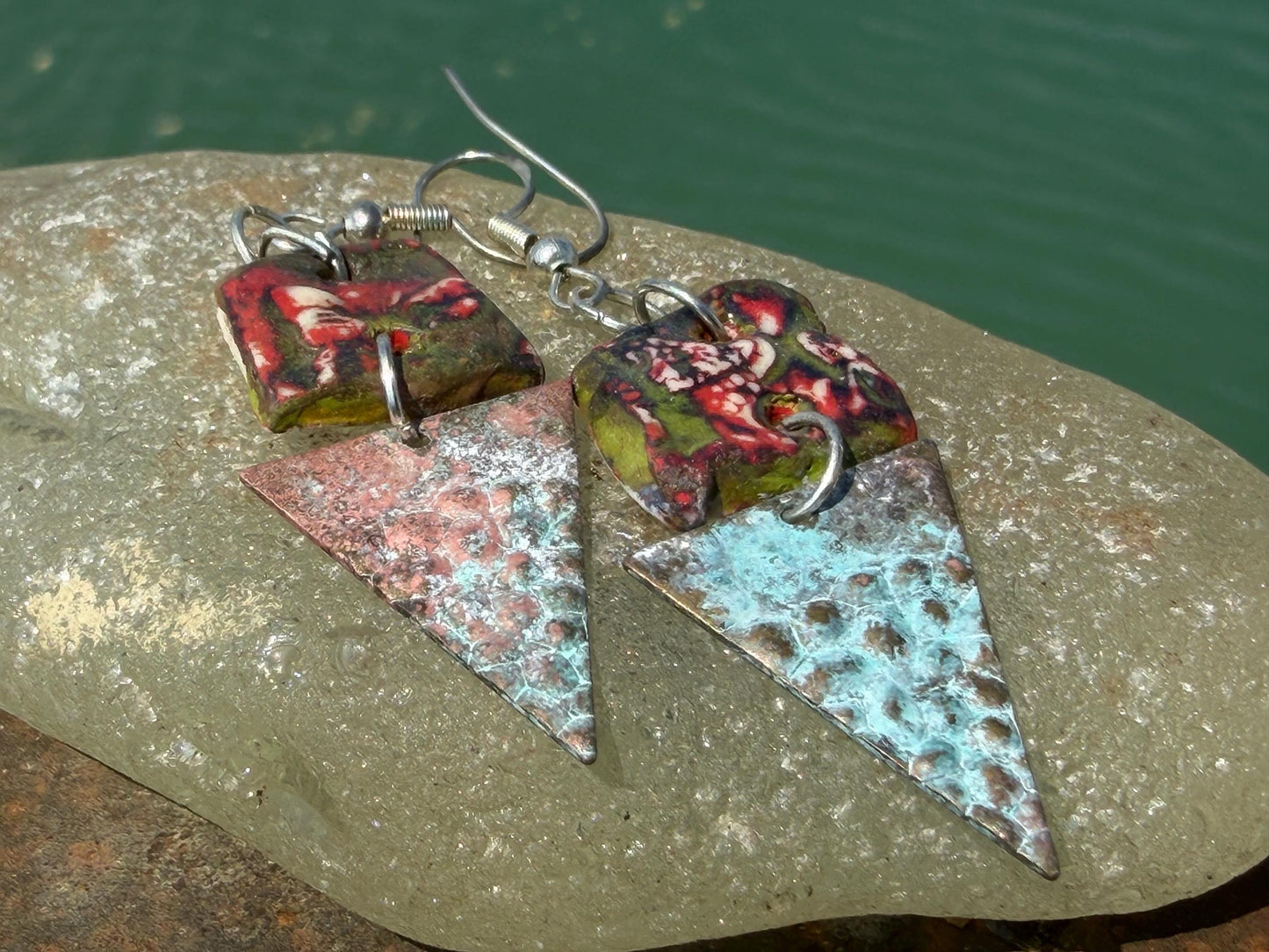 Handmade earrings using Sussex clay. Unique jewellery, ceramic earrings, boho jewellery, boho earrings, unique earrings, unique gift for her