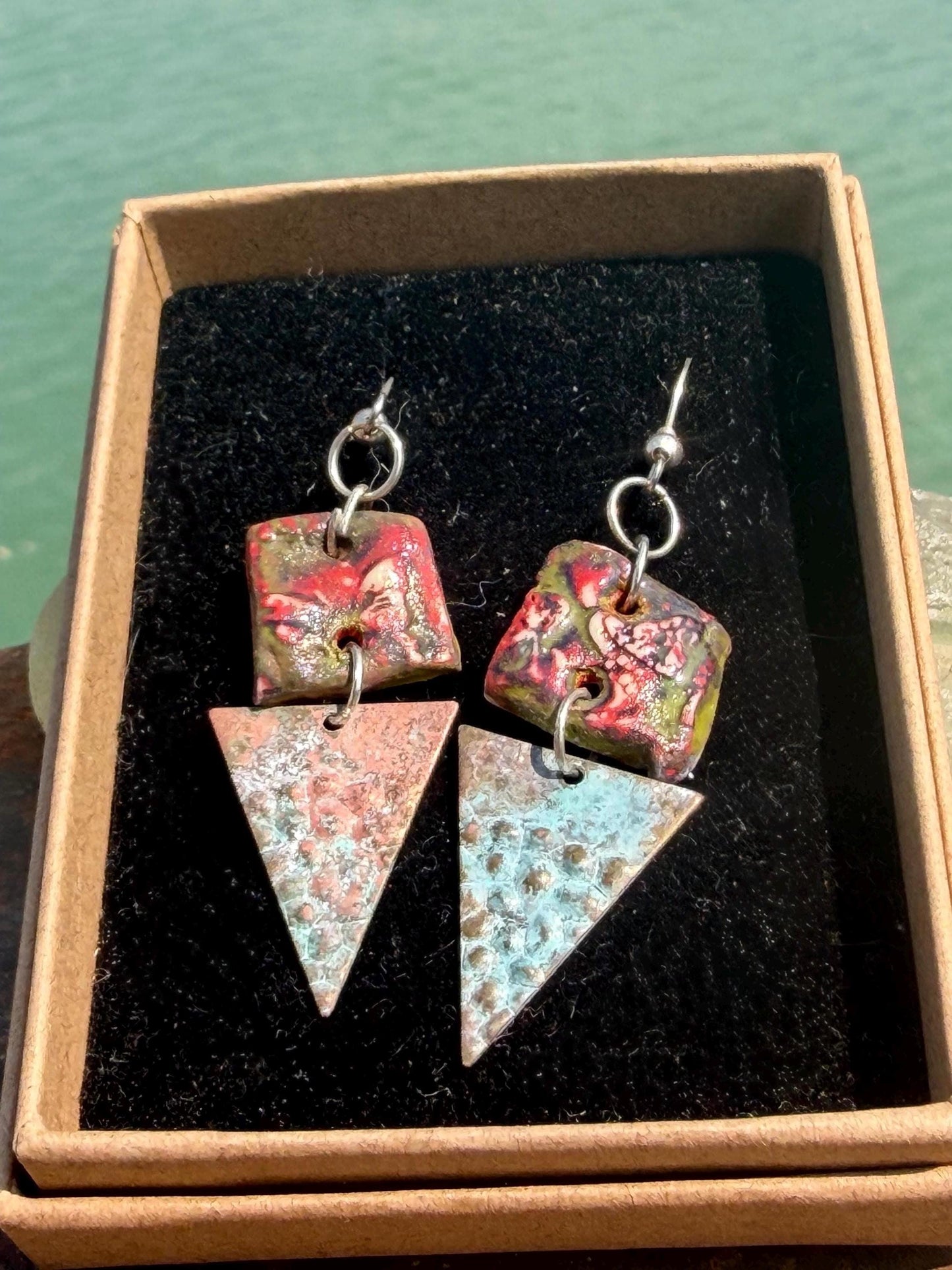 Handmade earrings using Sussex clay. Unique jewellery, ceramic earrings, boho jewellery, boho earrings, unique earrings, unique gift for her