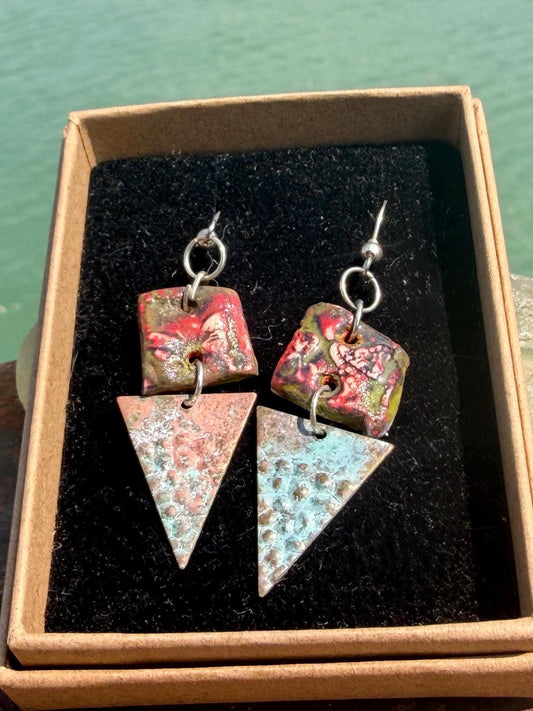 Handmade earrings using Sussex clay. Unique jewellery, ceramic earrings, boho jewellery, boho earrings, unique earrings, unique gift for her