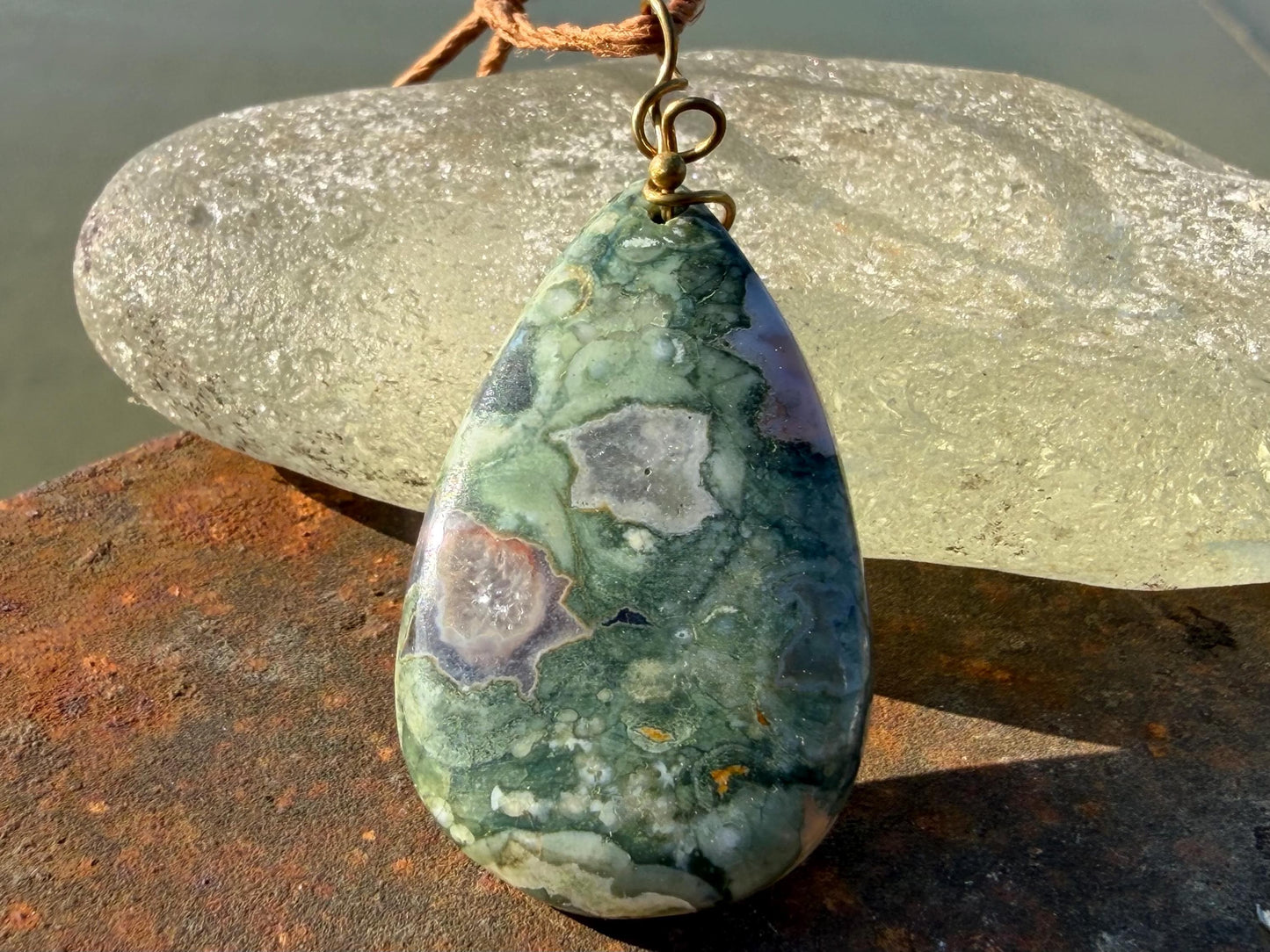 Stunning rhyolite necklace, ethical jewellery, bohemian necklace, unusual jewellery, unique gemstone pendant, green gemstone necklace