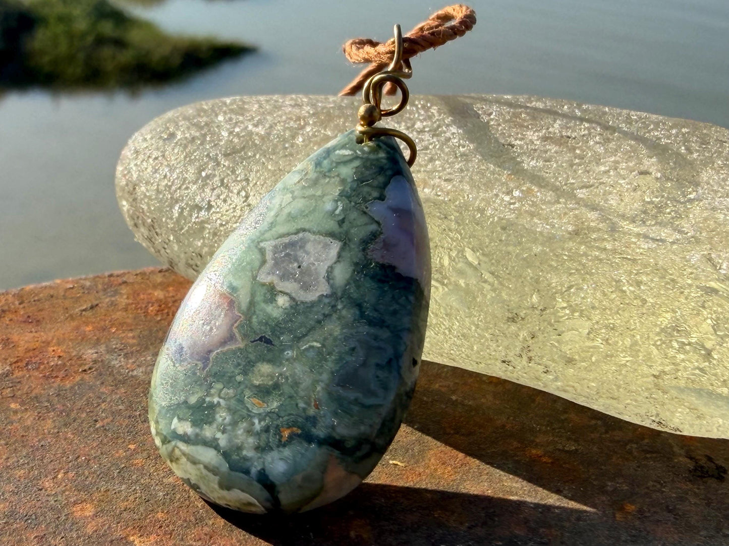 Stunning rhyolite necklace, ethical jewellery, bohemian necklace, unusual jewellery, unique gemstone pendant, green gemstone necklace