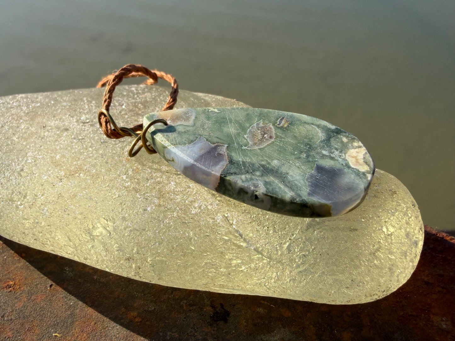 Stunning rhyolite necklace, ethical jewellery, bohemian necklace, unusual jewellery, unique gemstone pendant, green gemstone necklace