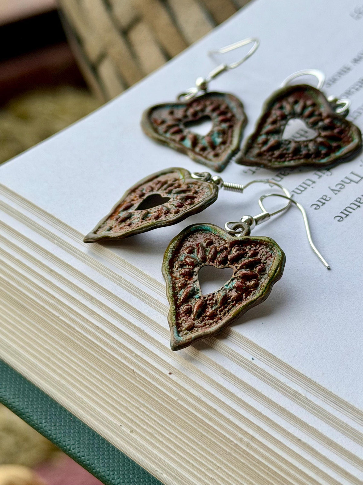 Handmade heart earrings. Rustic earrings, unusual earrings, unusual gift for her, red earrings, boho earrings, heart jewellery, hippy gift
