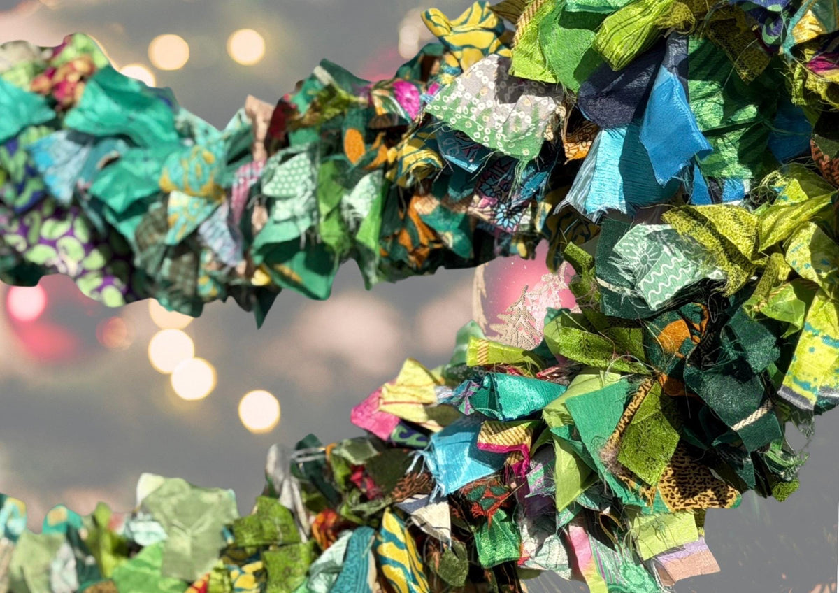 Eco friendly green tinsel! Ethical, sustainable and planet friendly. Handmade ethical Christmas decor. Green eco tinsel. Festive garland