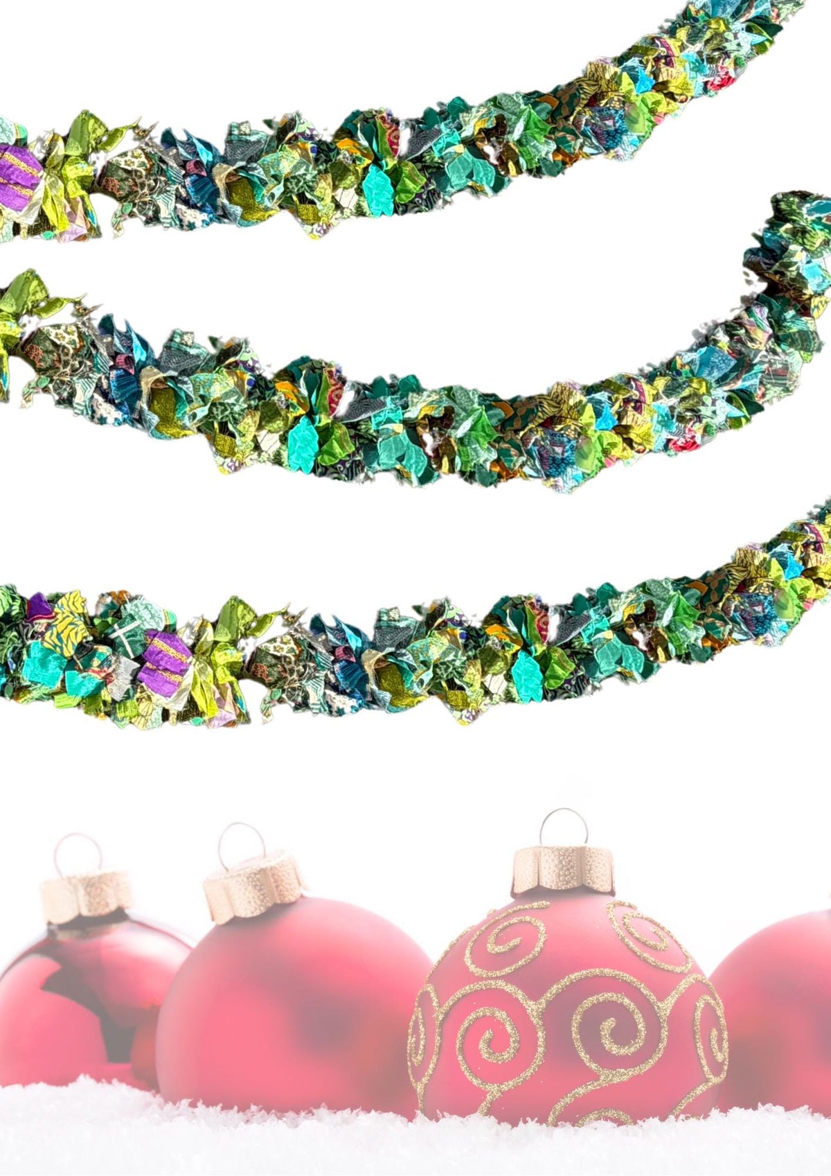 Eco friendly green tinsel! Ethical, sustainable and planet friendly. Handmade ethical Christmas decor. Green eco tinsel. Festive garland