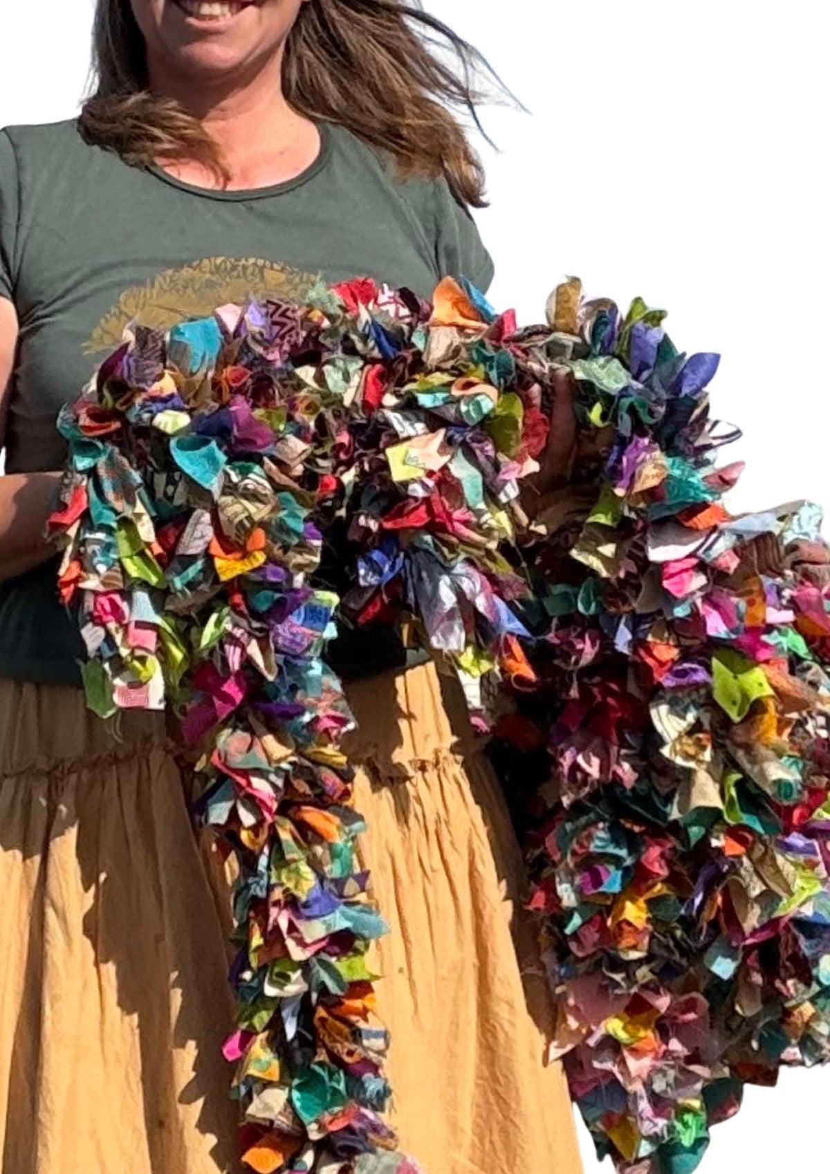 Eco friendly colourful tinsel! Ethical, sustainable and planet friendly. Handmade ethical Christmas decor. Long eco tinsel. Festive garland