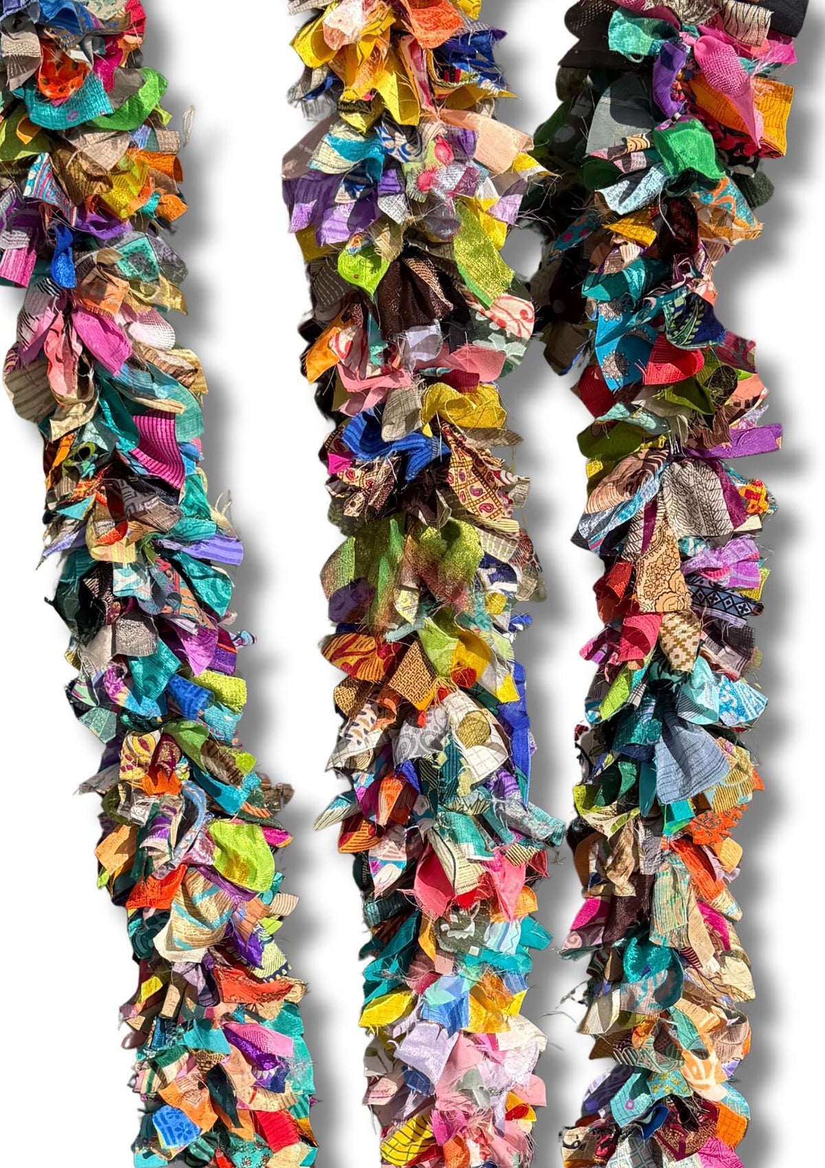 Eco friendly colourful tinsel! Ethical, sustainable and planet friendly. Handmade ethical Christmas decor. Long eco tinsel. Festive garland