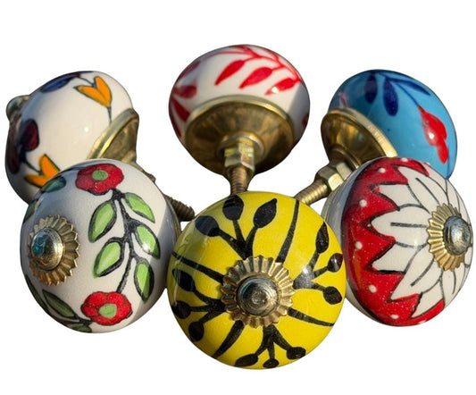 Bright handmade ceramic door knobs. Vintage home furnishings. Rustic door knobs. Unusual home decor. Boho kitchen. Door and drawer Handles