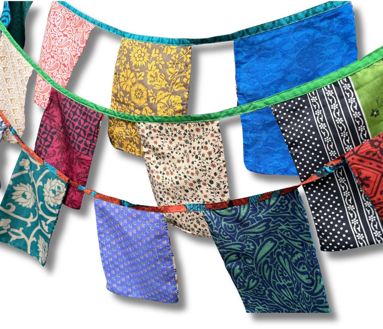 Eco friendly LARGE rectangular bunting flags. Recycled square flags. Perfect for parties, weddings, festivals or home decor. Bold party decs
