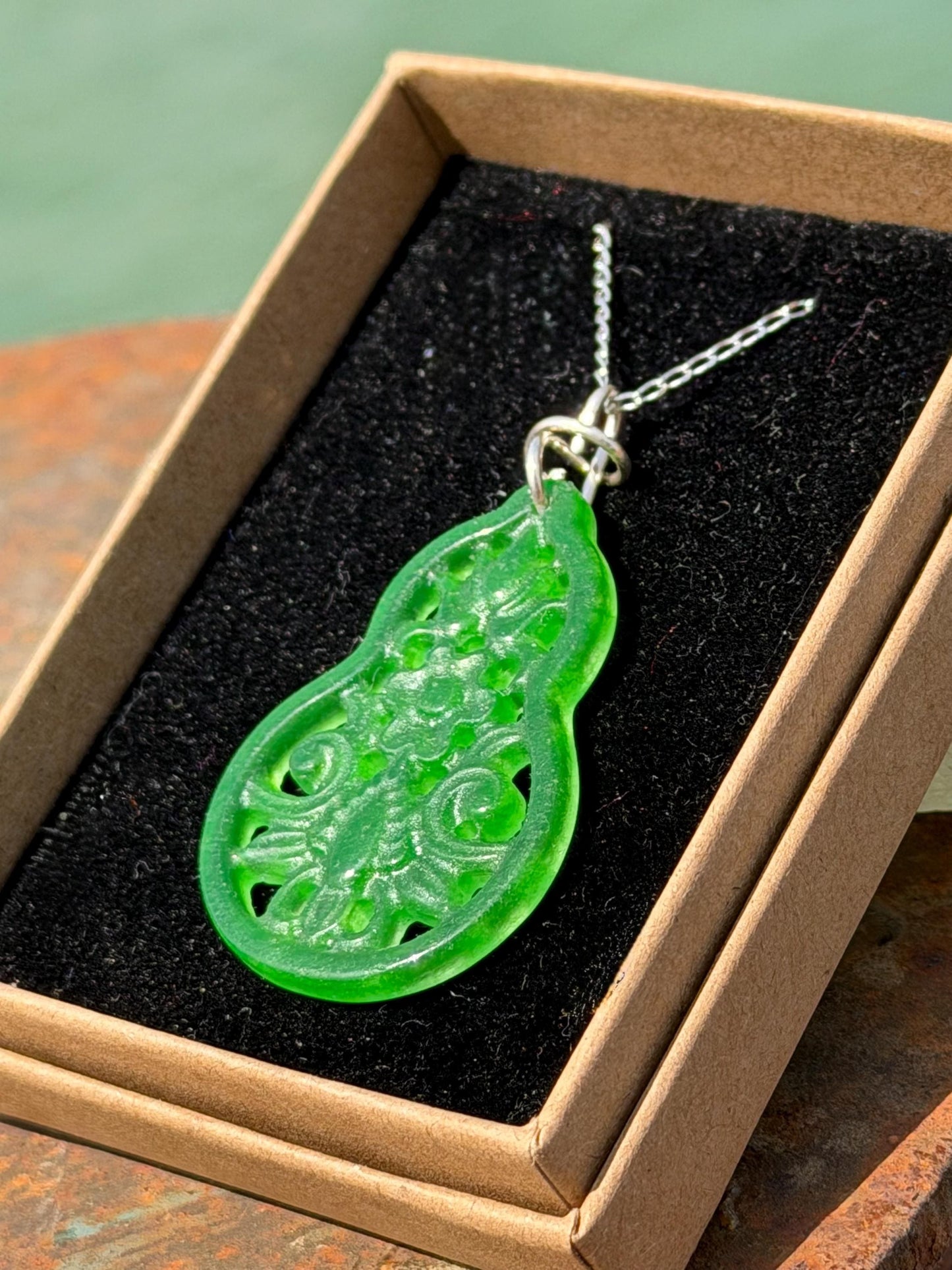 Carved jade necklace. Jade pendant. Unusual green gemstone necklace. Boho jewellery. Handmade jade jewellery.