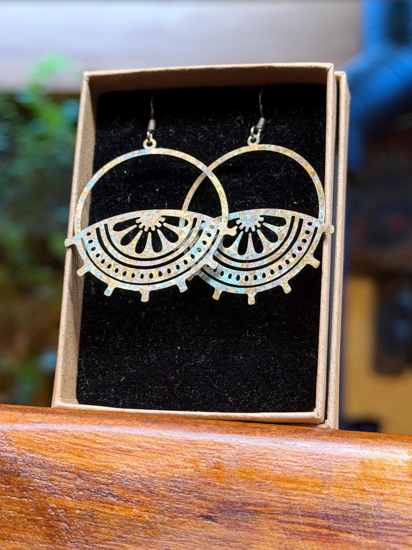 Handmade patina earrings. Rustic earrings, unusual earrings, unusual gift for her, blue earrings, boho earrings, patina jewellery. Hoops.