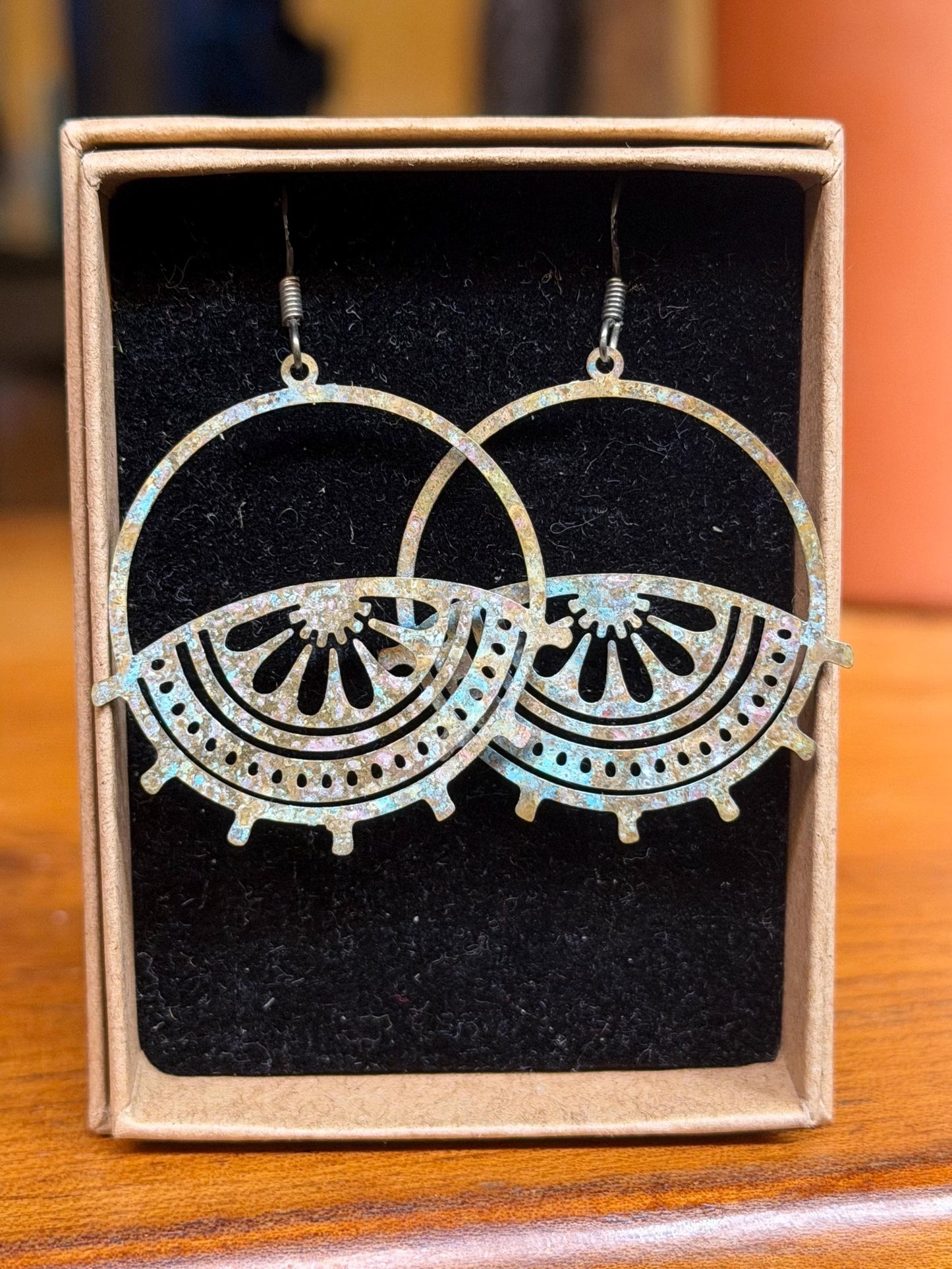 Handmade patina earrings. Rustic earrings, unusual earrings, unusual gift for her, blue earrings, boho earrings, patina jewellery. Hoops.