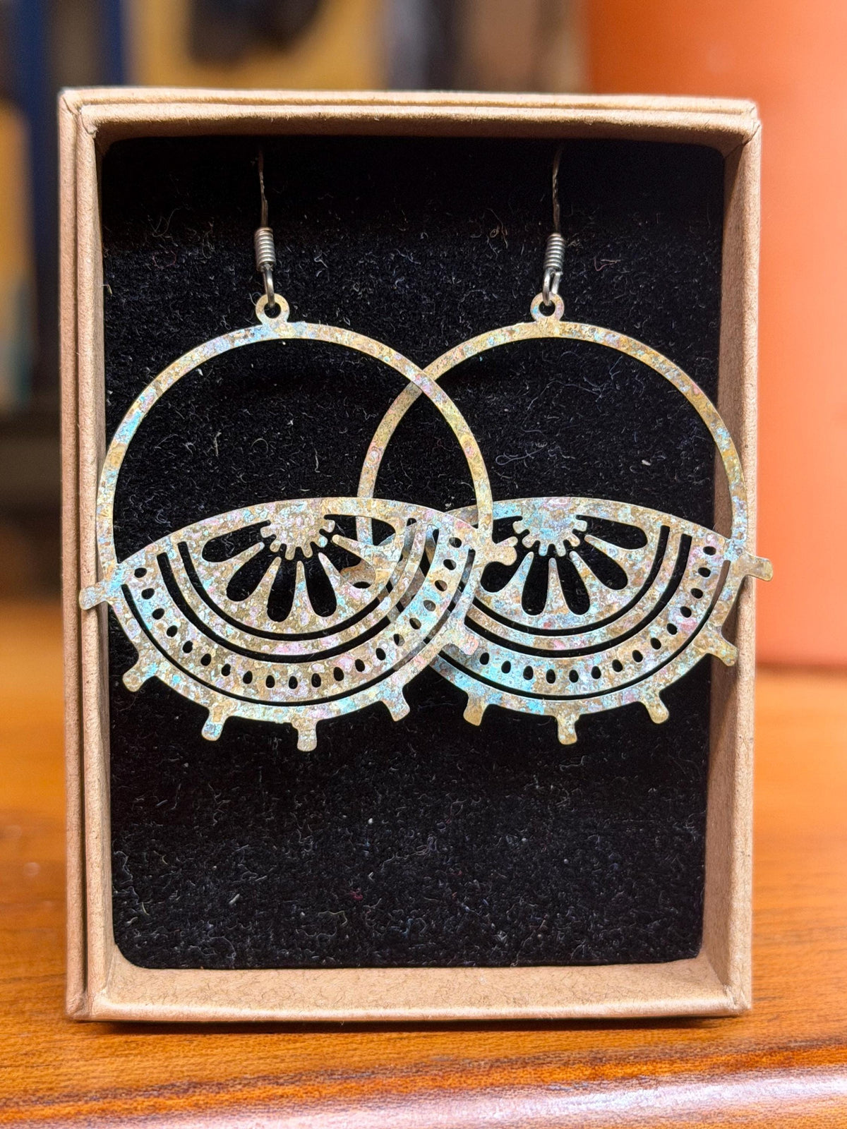 Handmade patina earrings. Rustic earrings, unusual earrings, unusual gift for her, blue earrings, boho earrings, patina jewellery. Hoops.