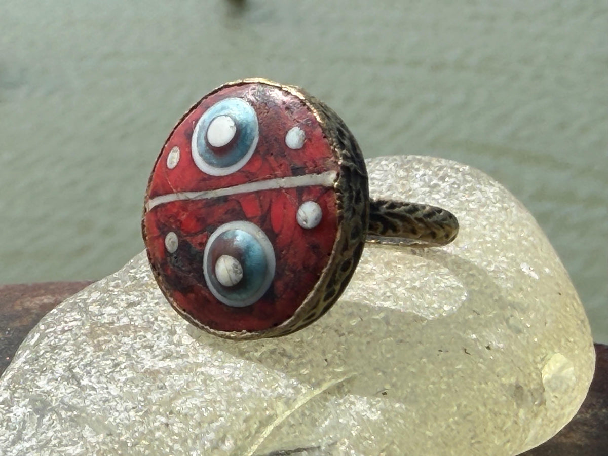 Fabulous vintage red ring made from brass and enamel. Statement ring. Eco friendly jewellery. Ethical jewellery. Large red jewellery.