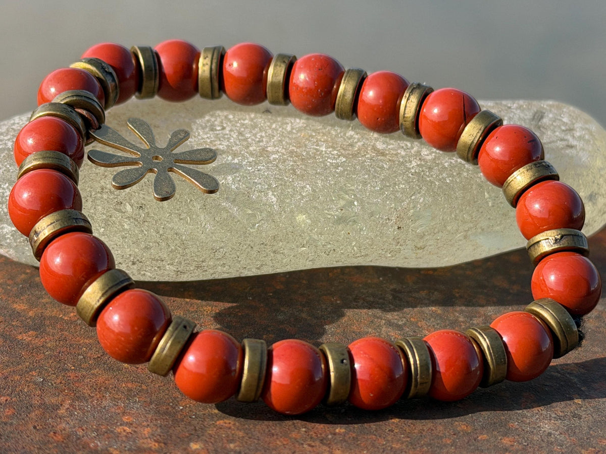 Red jasper bracelet, red jewellery, boho bracelet, Hippy bracelet, gift for her, red bracelet, handmade bracelet, star bracelet. Super star.