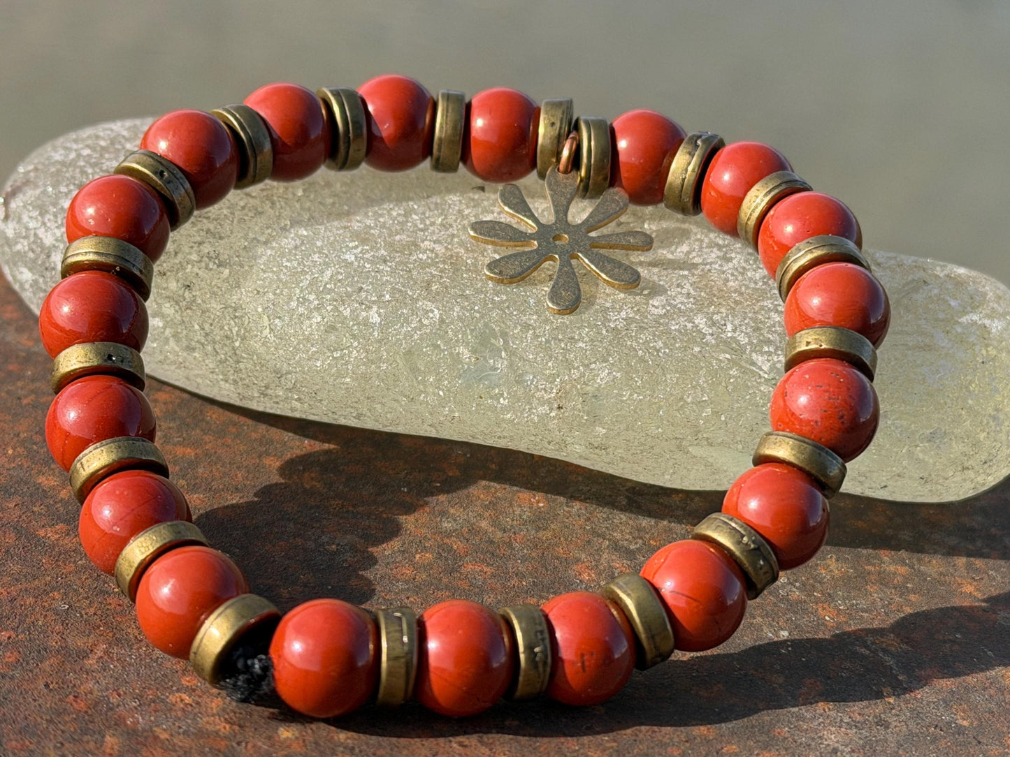 Red jasper bracelet, red jewellery, boho bracelet, Hippy bracelet, gift for her, red bracelet, handmade bracelet, star bracelet. Super star.