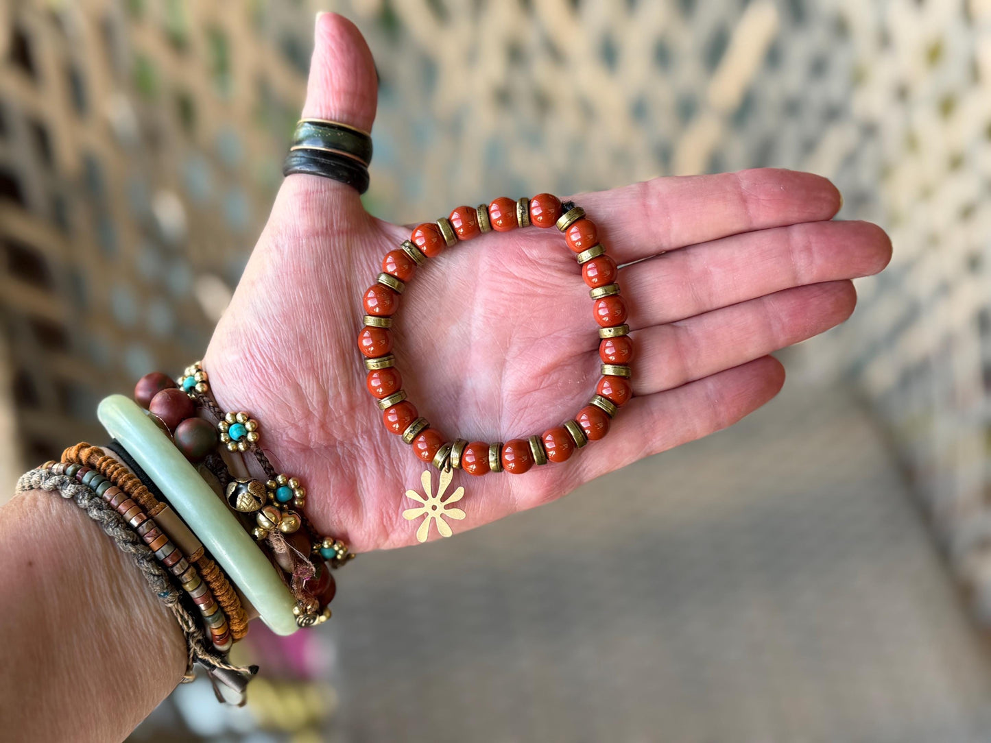 Red jasper bracelet, red jewellery, boho bracelet, Hippy bracelet, gift for her, red bracelet, handmade bracelet, star bracelet. Super star.