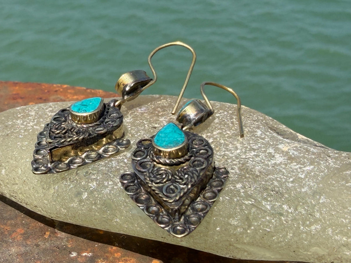 Vintage turquoise earrings, turquoise jewellery, ethical jewellery, gypsy earrings. Eco friendly jewellery. Ethical jewellery.