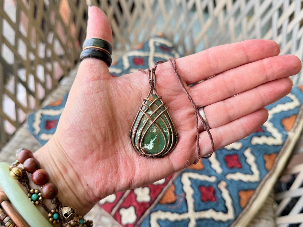 Eco friendly handmade necklace made from ethical Jasper & naturally weathered recycled copper. Ethical jewellery. Unique handmade jewellery.