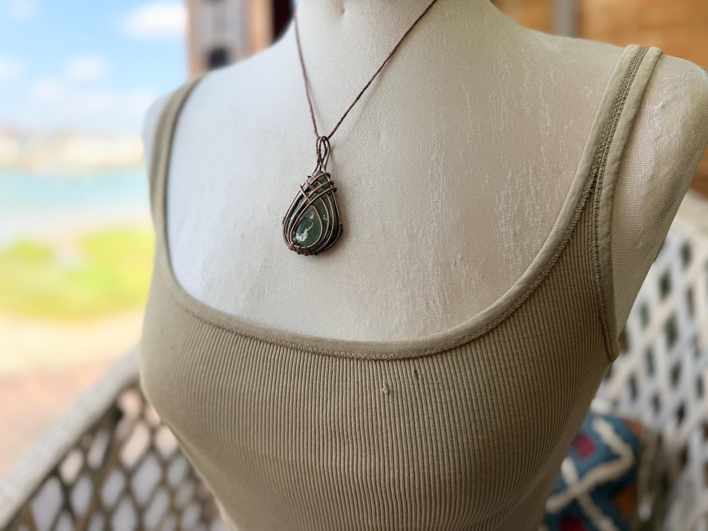 Eco friendly handmade necklace made from ethical Jasper & naturally weathered recycled copper. Ethical jewellery. Unique handmade jewellery.