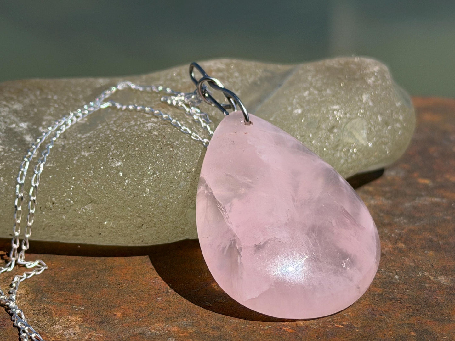 Ethically sourced rose quartz necklace, pink jewellery, romantic gift for her, unusual necklace, ethical jewellery, handmade necklace