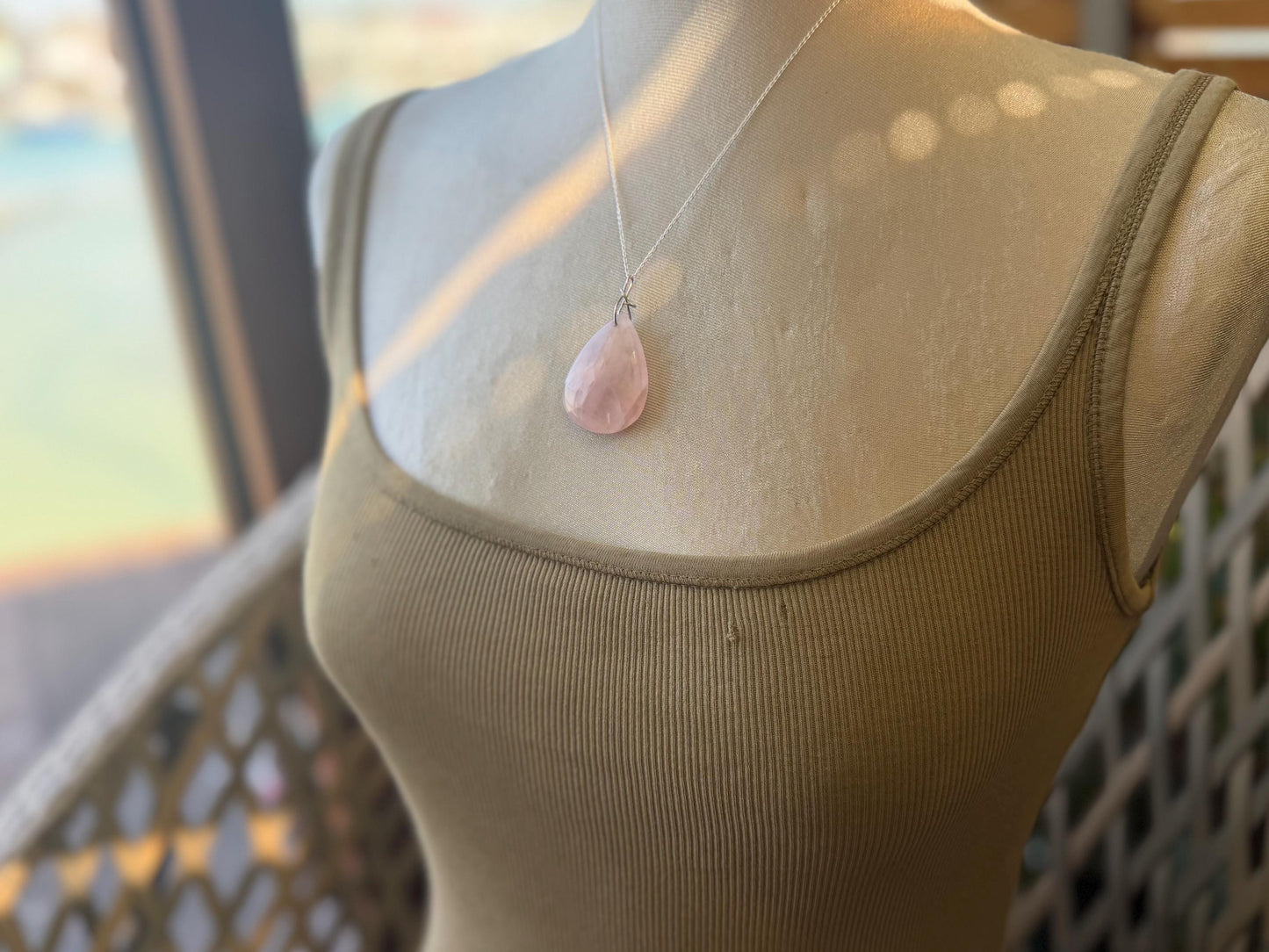 Ethically sourced rose quartz necklace, pink jewellery, romantic gift for her, unusual necklace, ethical jewellery, handmade necklace