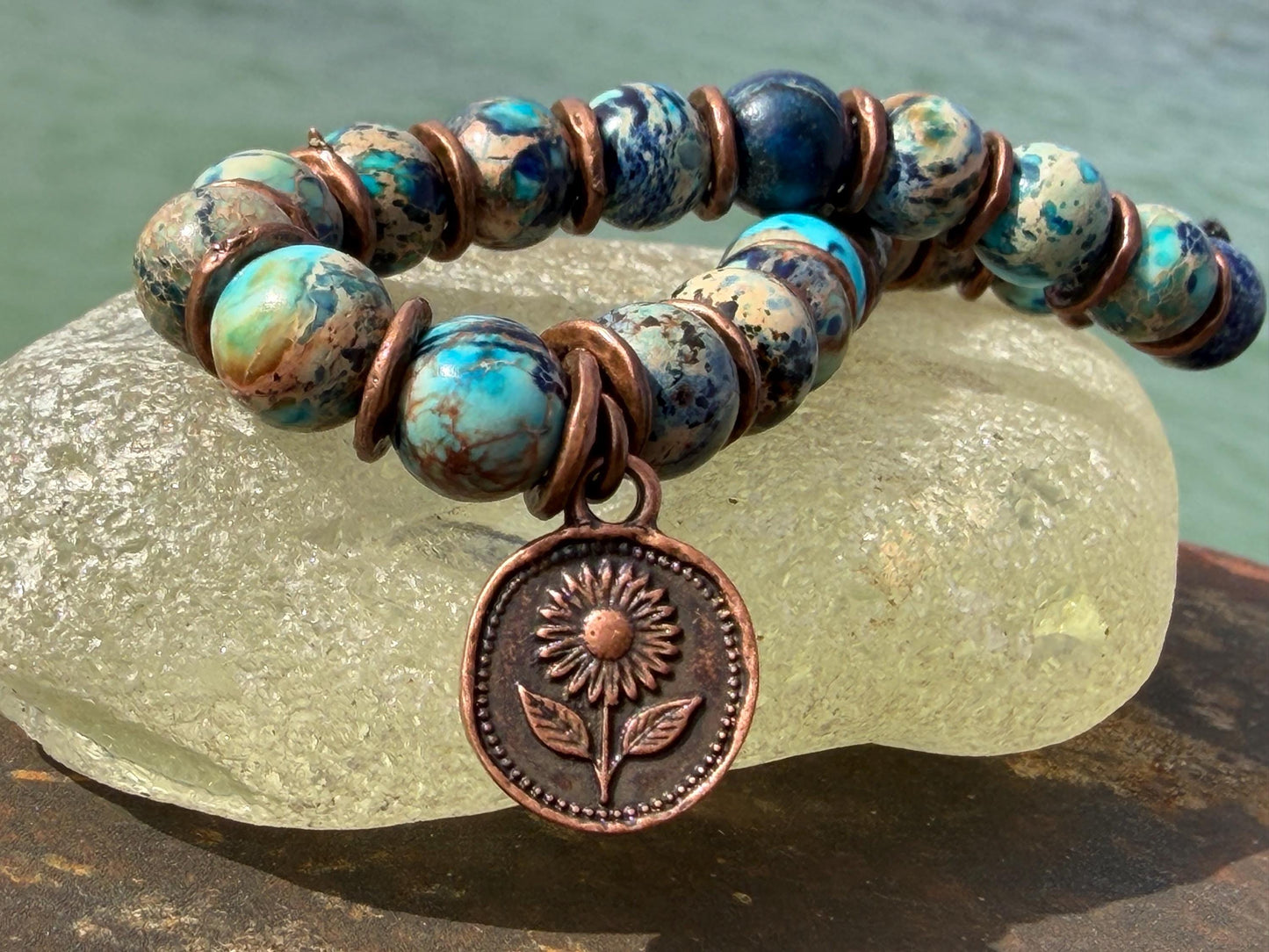 Ocean jasper gemstone bracelet, handmade gift for him or her. Ethical jewellery, handmade unique jewellery. Unusual gifts for women