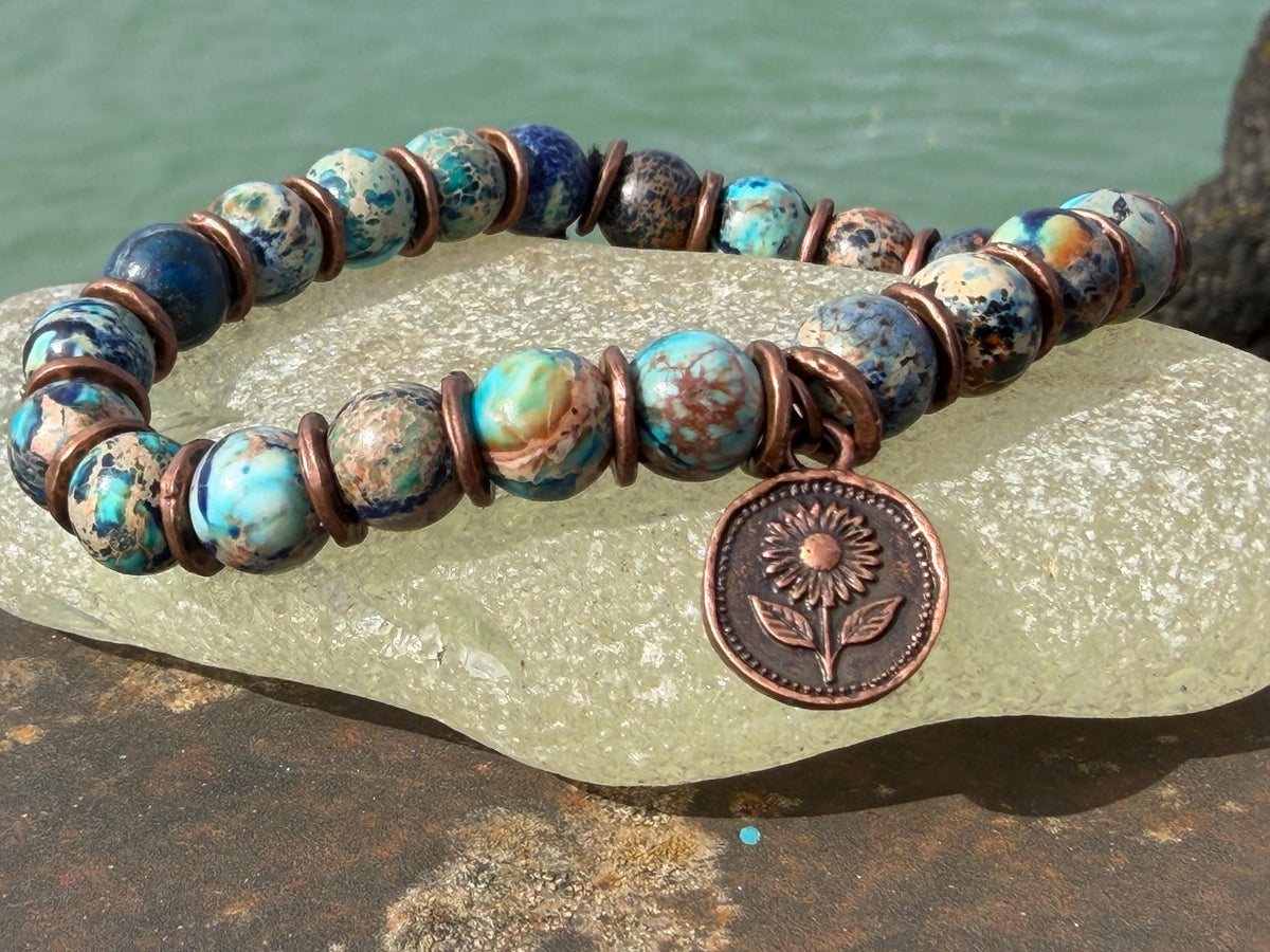 Ocean jasper gemstone bracelet, handmade gift for him or her. Ethical jewellery, handmade unique jewellery. Unusual gifts for women