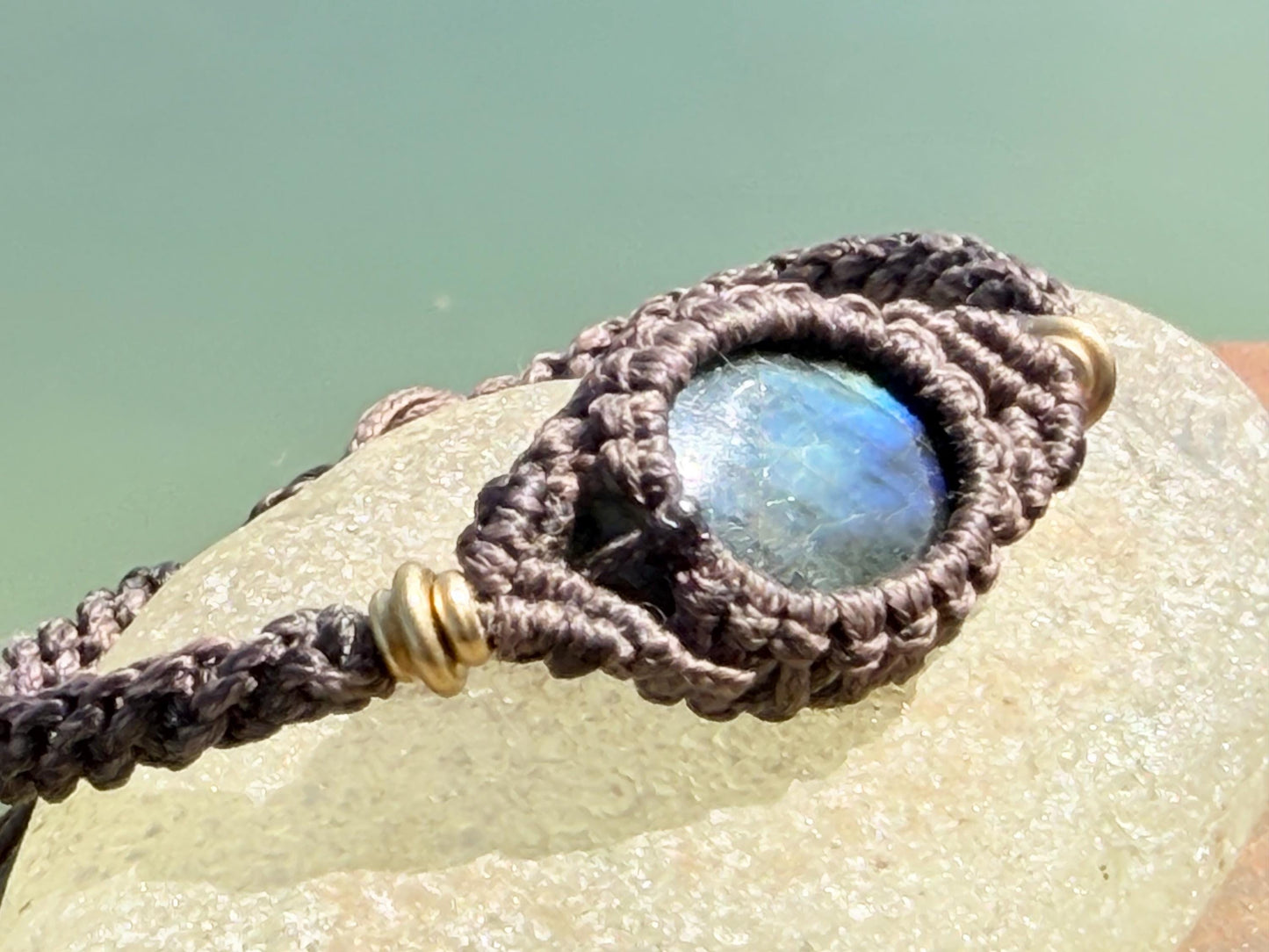 Stunning macrame wrapped peacock labradorite bracelet, ethical jewellery, unusual jewellery, macrame jewellery.  gemstone macrame bracelet.