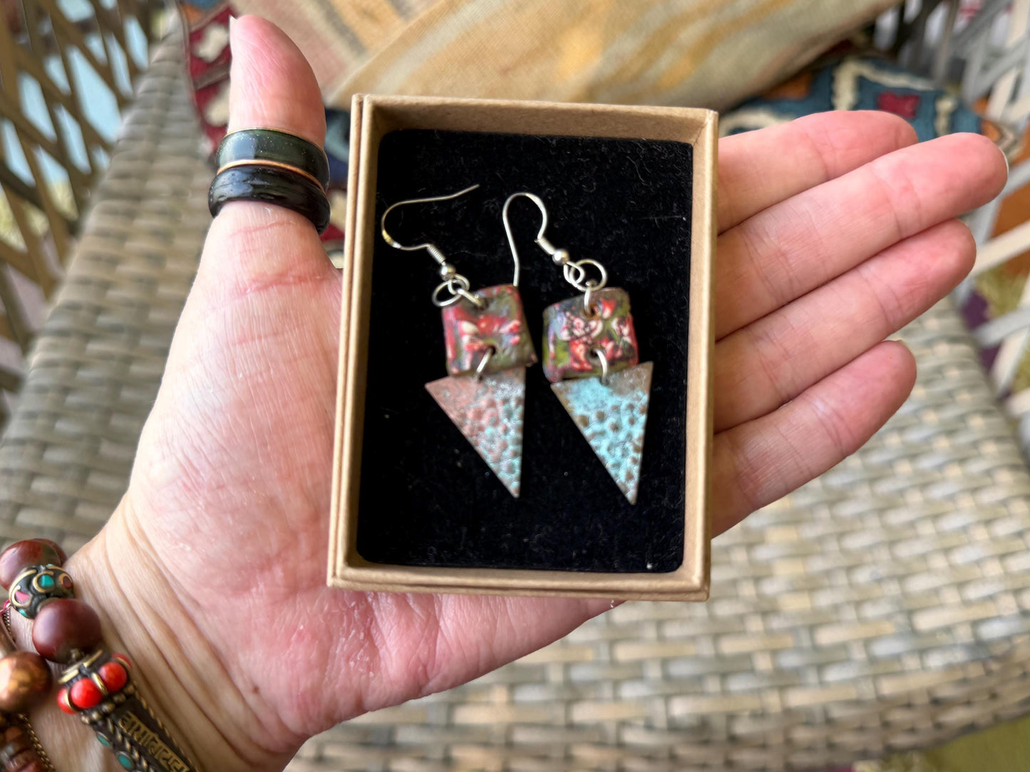 Handmade earrings using Sussex clay. Unique jewellery, ceramic earrings, boho jewellery, boho earrings, unique earrings, unique gift for her