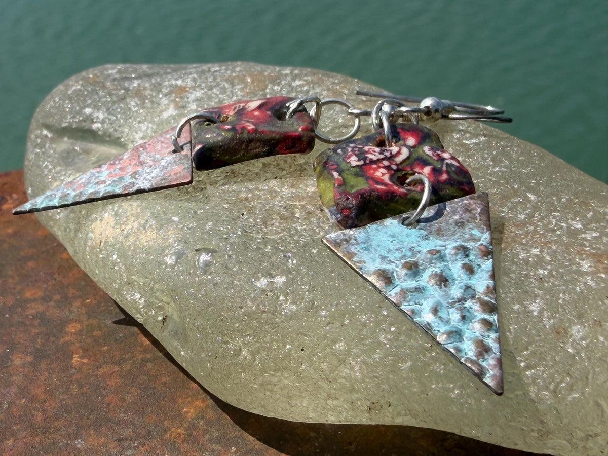 Handmade earrings using Sussex clay. Unique jewellery, ceramic earrings, boho jewellery, boho earrings, unique earrings, unique gift for her