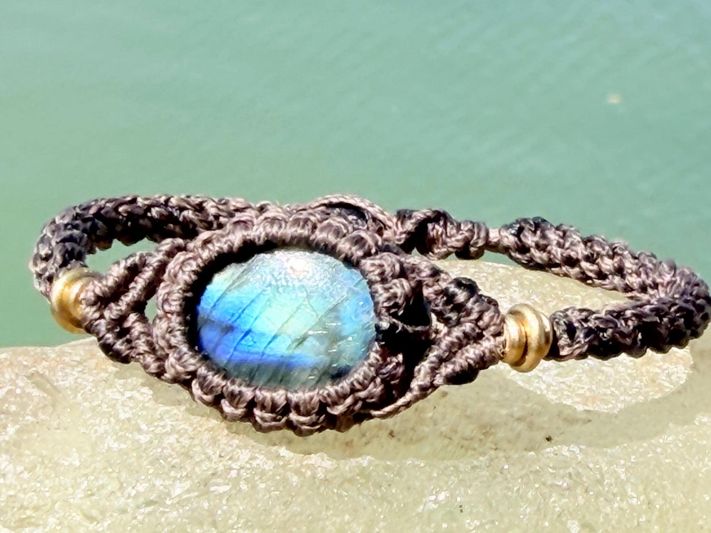 Stunning macrame wrapped peacock labradorite bracelet, ethical jewellery, unusual jewellery, macrame jewellery.  gemstone macrame bracelet.