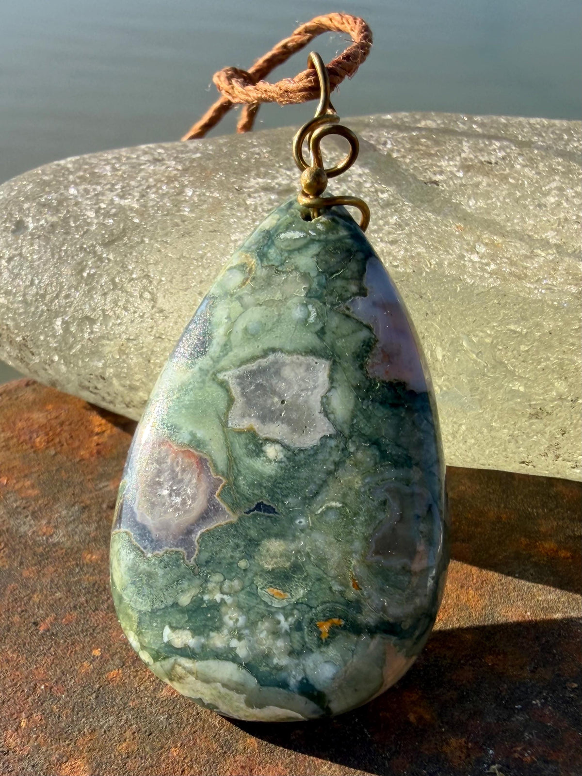 Stunning rhyolite necklace, ethical jewellery, bohemian necklace, unusual jewellery, unique gemstone pendant, green gemstone necklace