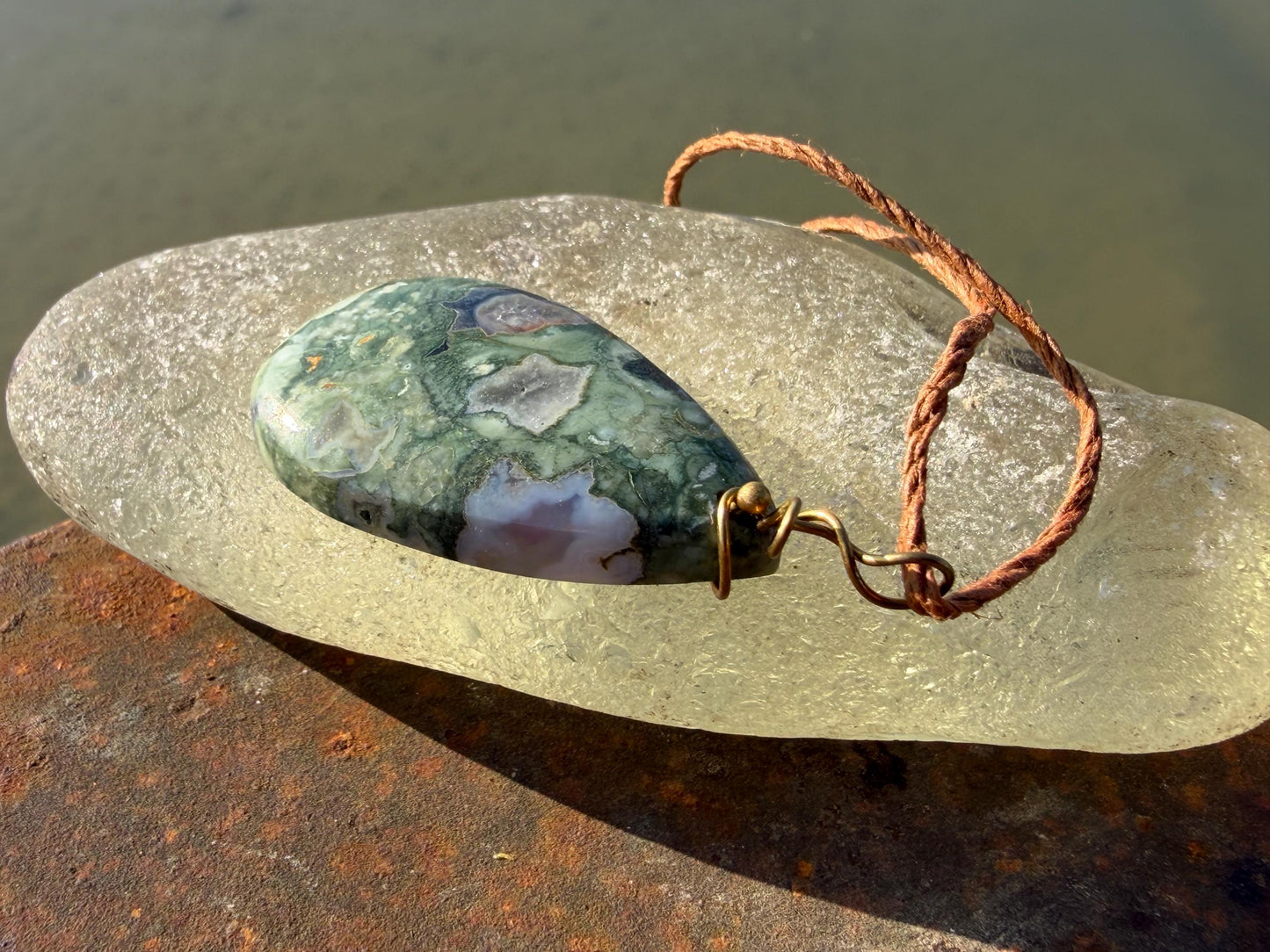 Stunning rhyolite necklace, ethical jewellery, bohemian necklace, unusual jewellery, unique gemstone pendant, green gemstone necklace