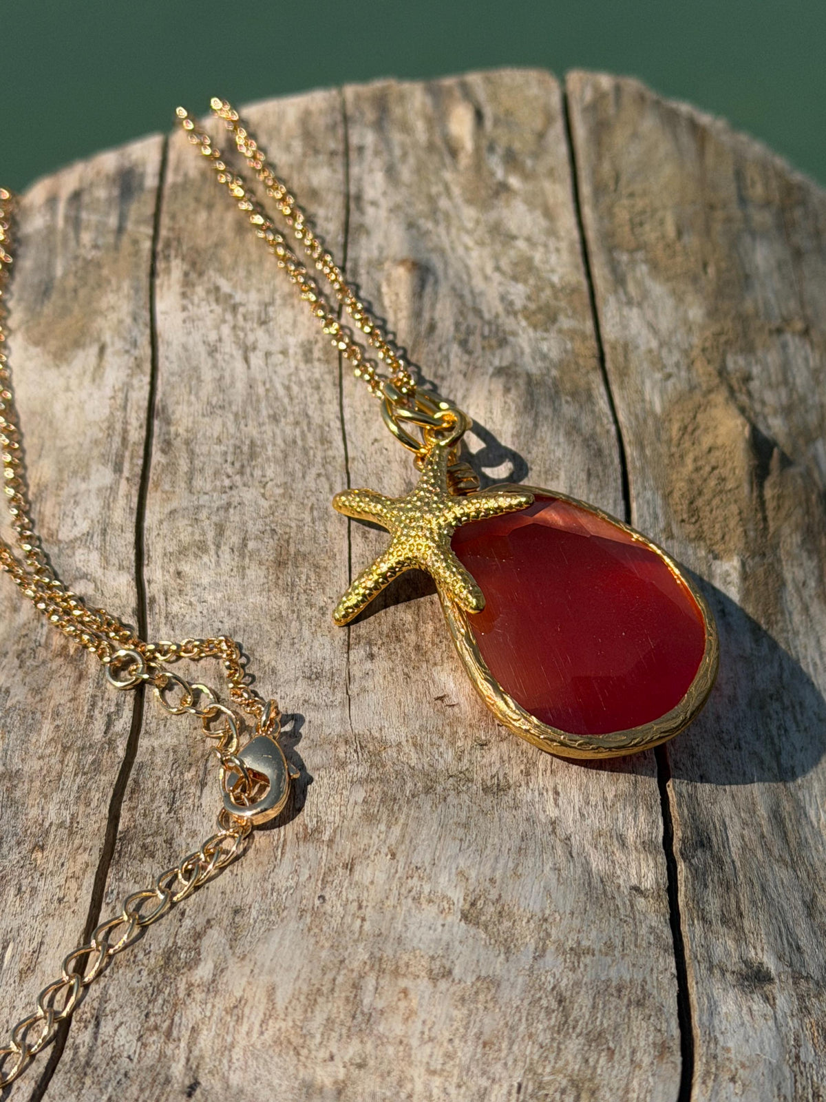 Stunning orange necklace on a recycled adjustable chain. Unusual and beautiful jewellery. Ethical, sustainable and eco friendly. Upcycled.