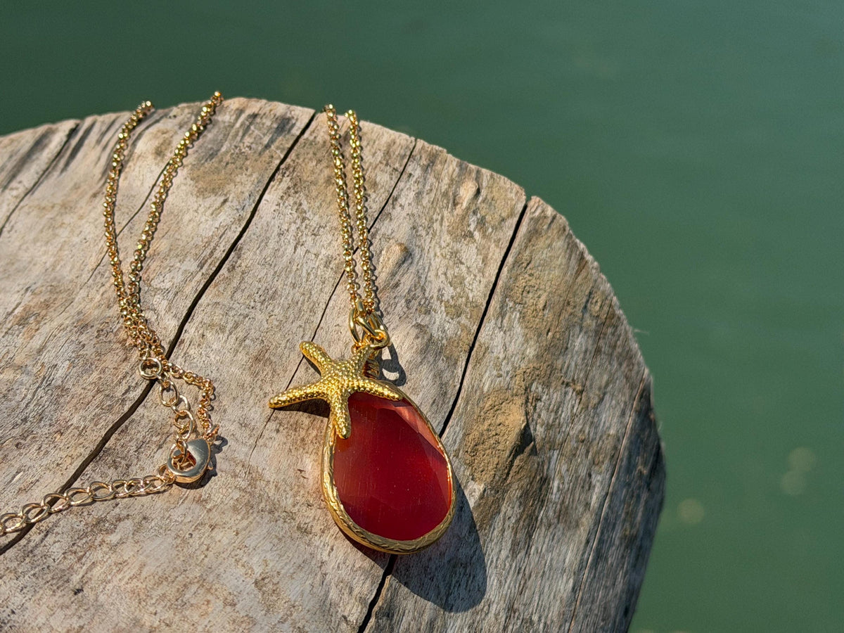Stunning orange necklace on a recycled adjustable chain. Unusual and beautiful jewellery. Ethical, sustainable and eco friendly. Upcycled.