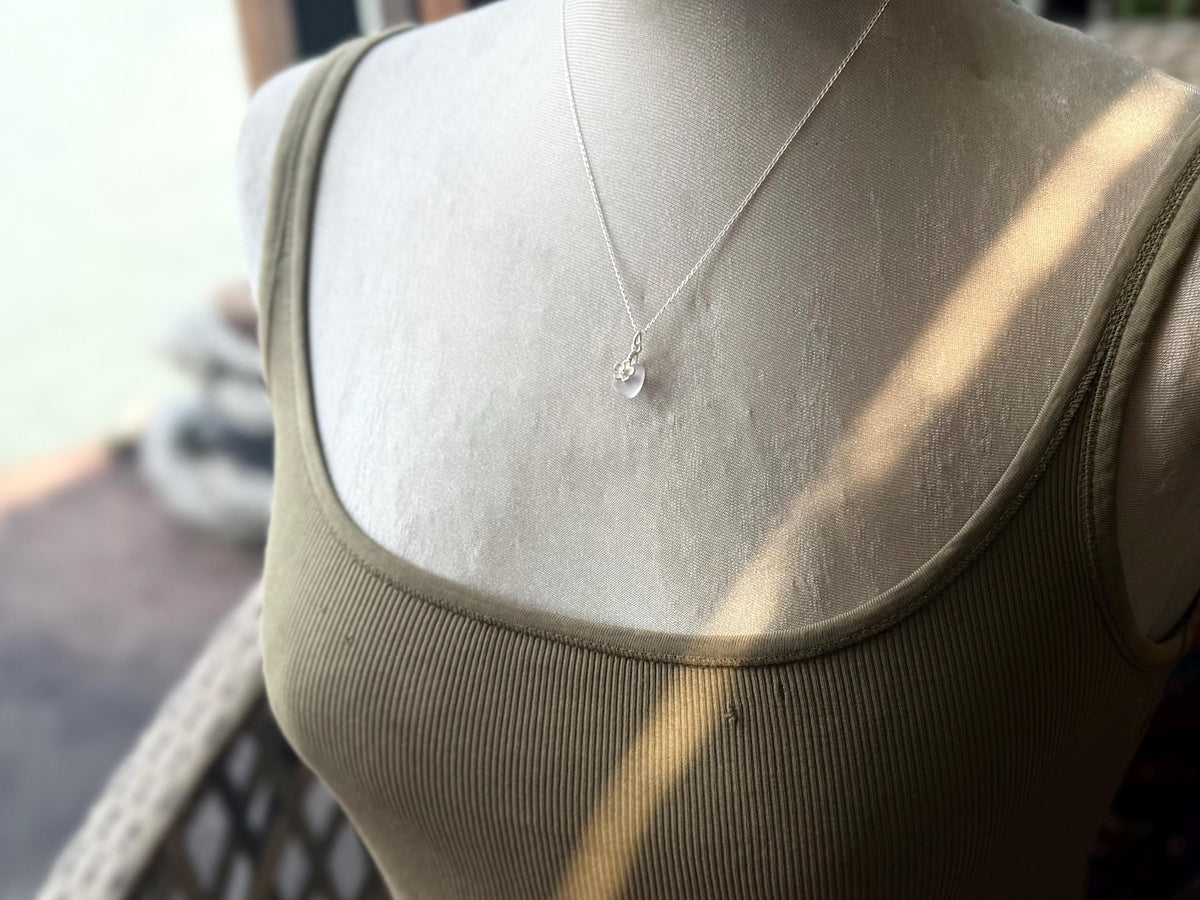 Dainty little recycled glass necklace within sterling silver flower. Recycled necklace. Ethical jewellery. glass pendant. Eco friendly gifts