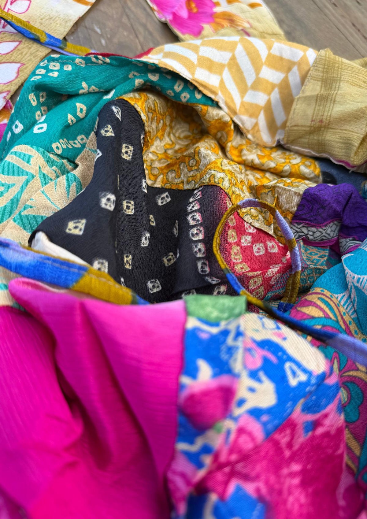 Large recycled sari bag with safety tie.  Ethical draw string bags. Bright colourful eco friendly bag. Recycled shopping bag. Eco gifts.