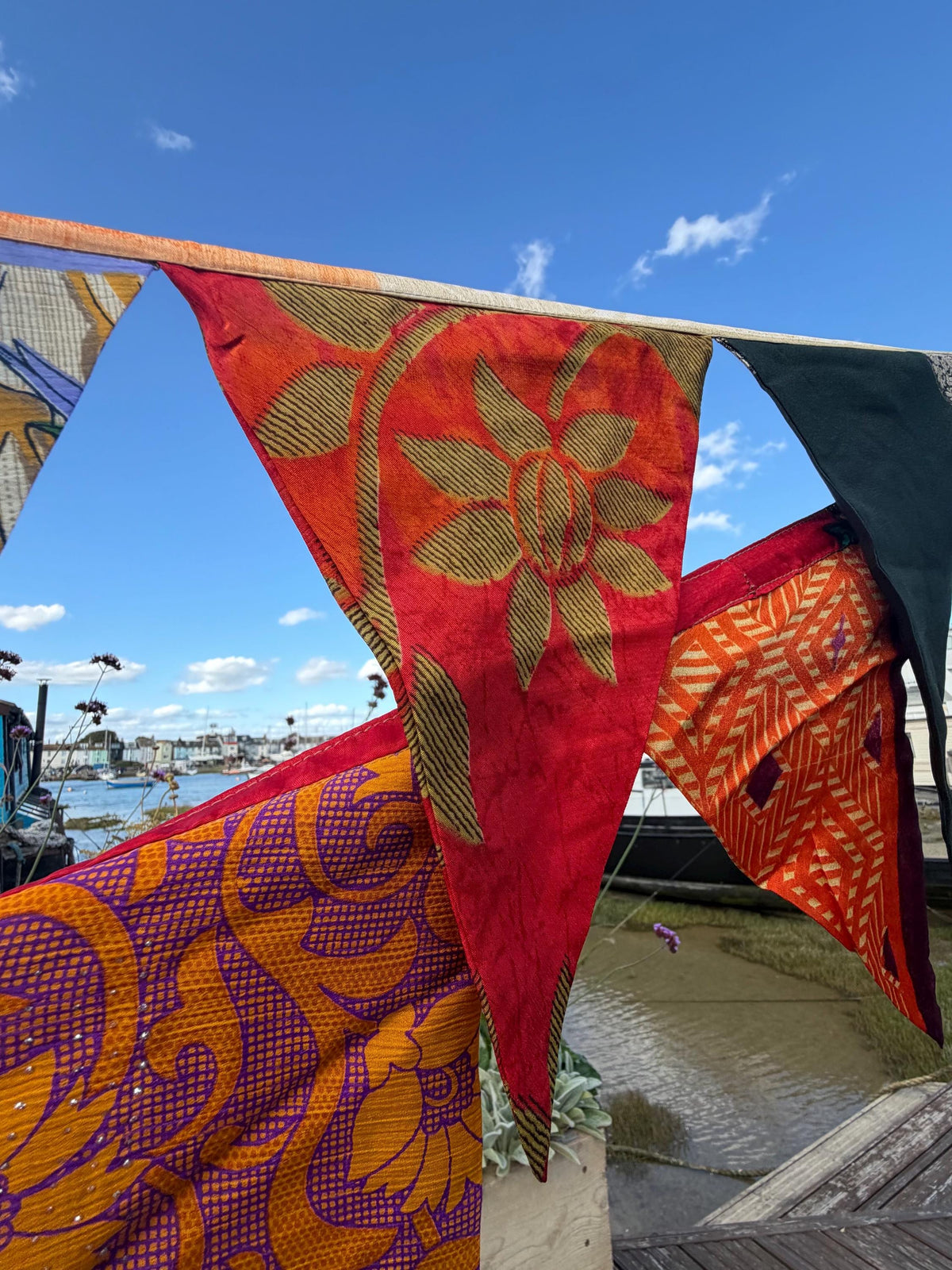 LONG MULTI-COLOURED bunting. Party decs, wedding bunting, recycled sari bunting.  Double length silk sari bunting. Eco friendly and handmade
