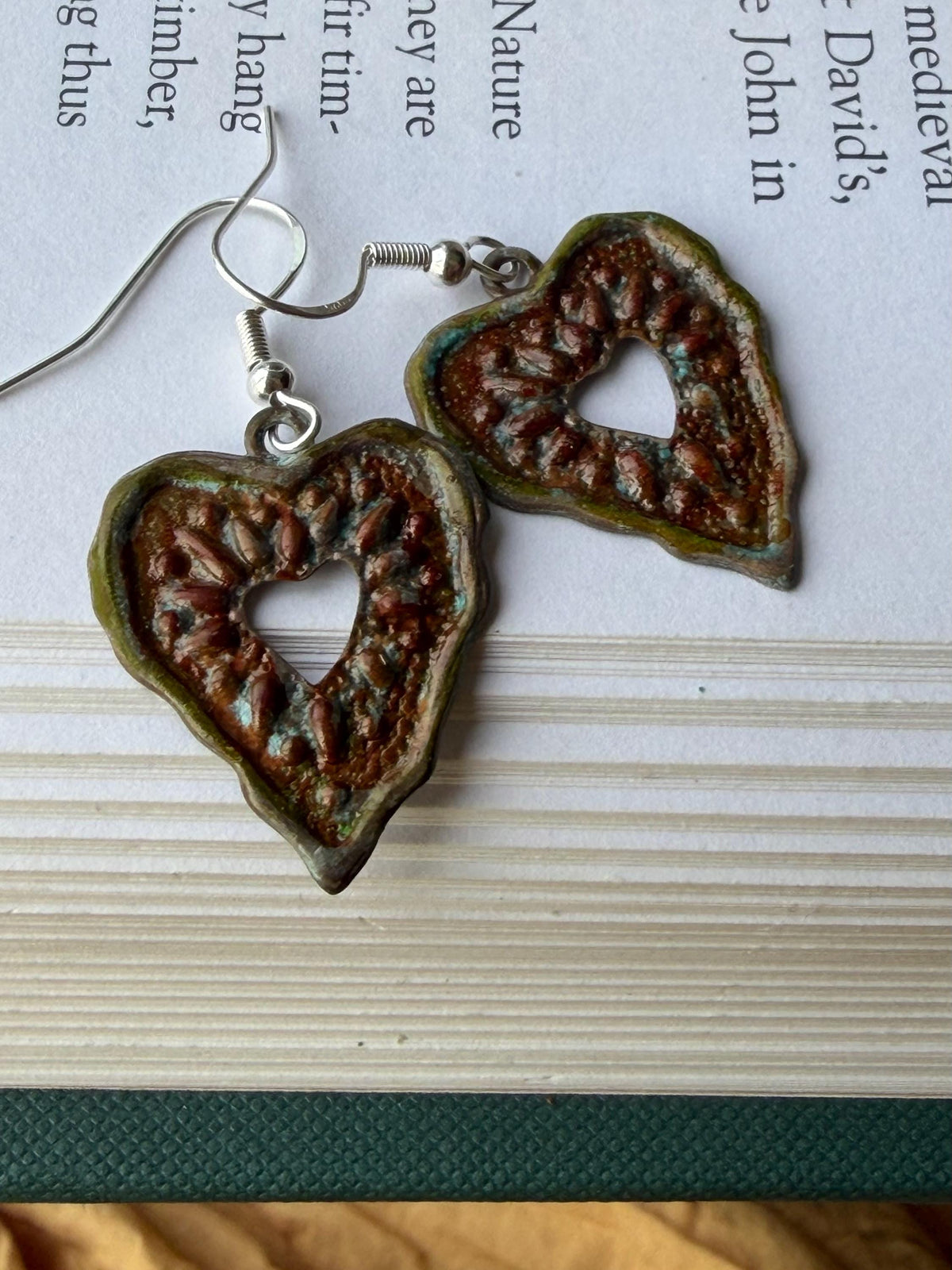 Handmade heart earrings. Rustic earrings, unusual earrings, unusual gift for her, red earrings, boho earrings, heart jewellery, hippy gift