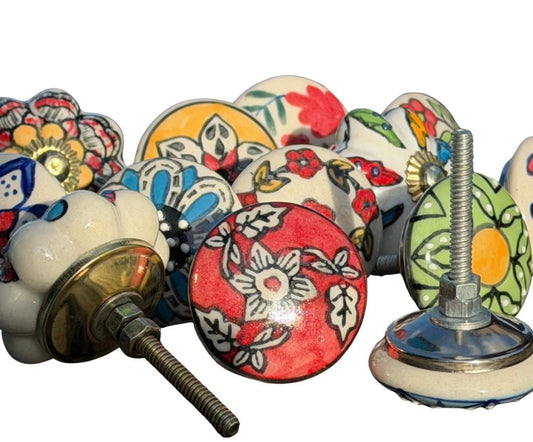 Bright handmade ceramic door knobs. Vintage home furnishings. Rustic door knobs. Unusual home decor. Boho kitchen. Door and drawer Handles