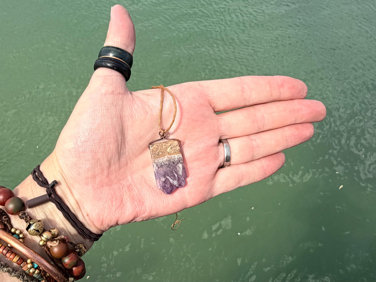 Amethyst pendant, amethyst necklace, amethyst jewellery, unusual gift for him, boho handmade necklace, romantic gift for her, boho pendant
